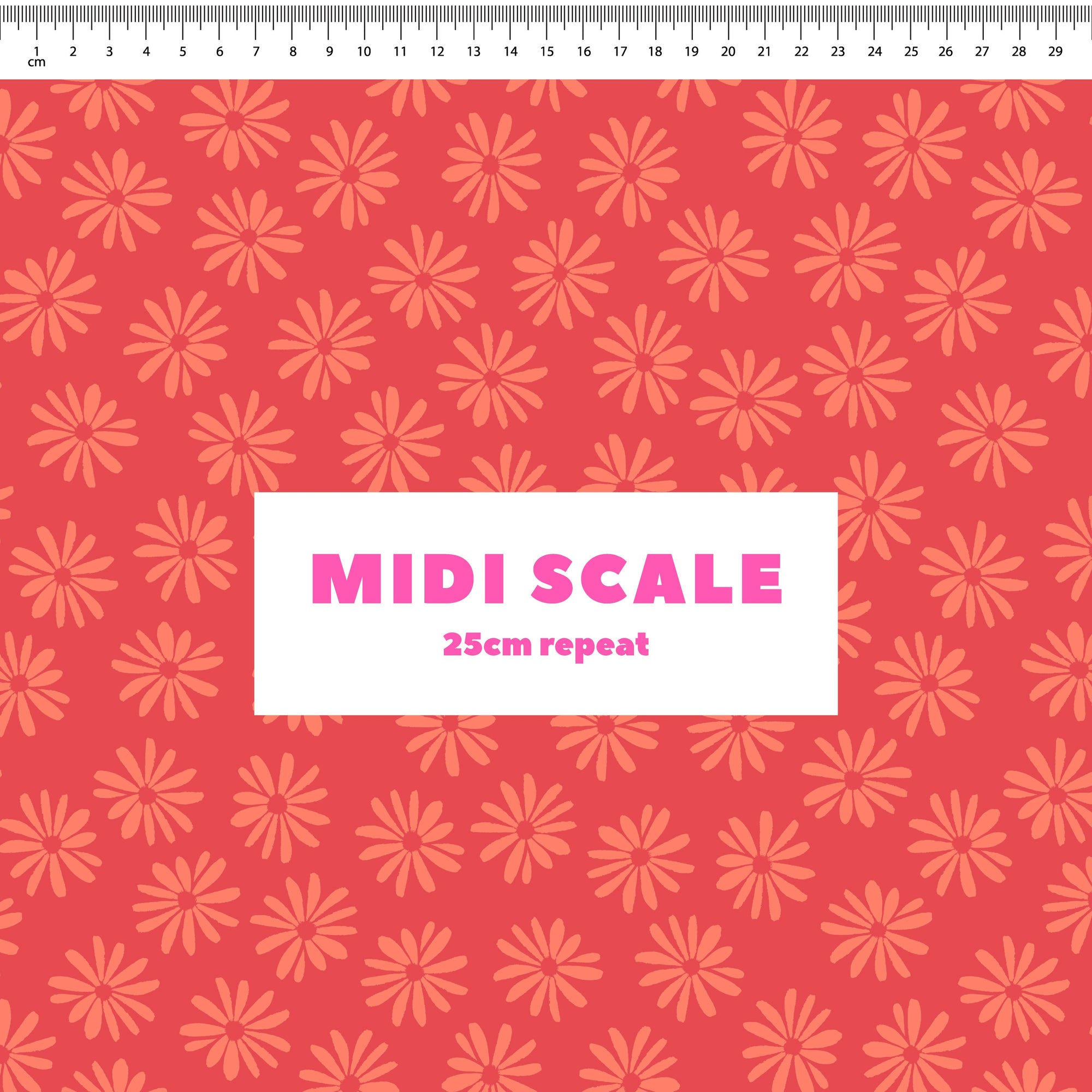 Halo Daisy (Tangerine) fabric design by Rachel Parker in 25cm Midi Scale