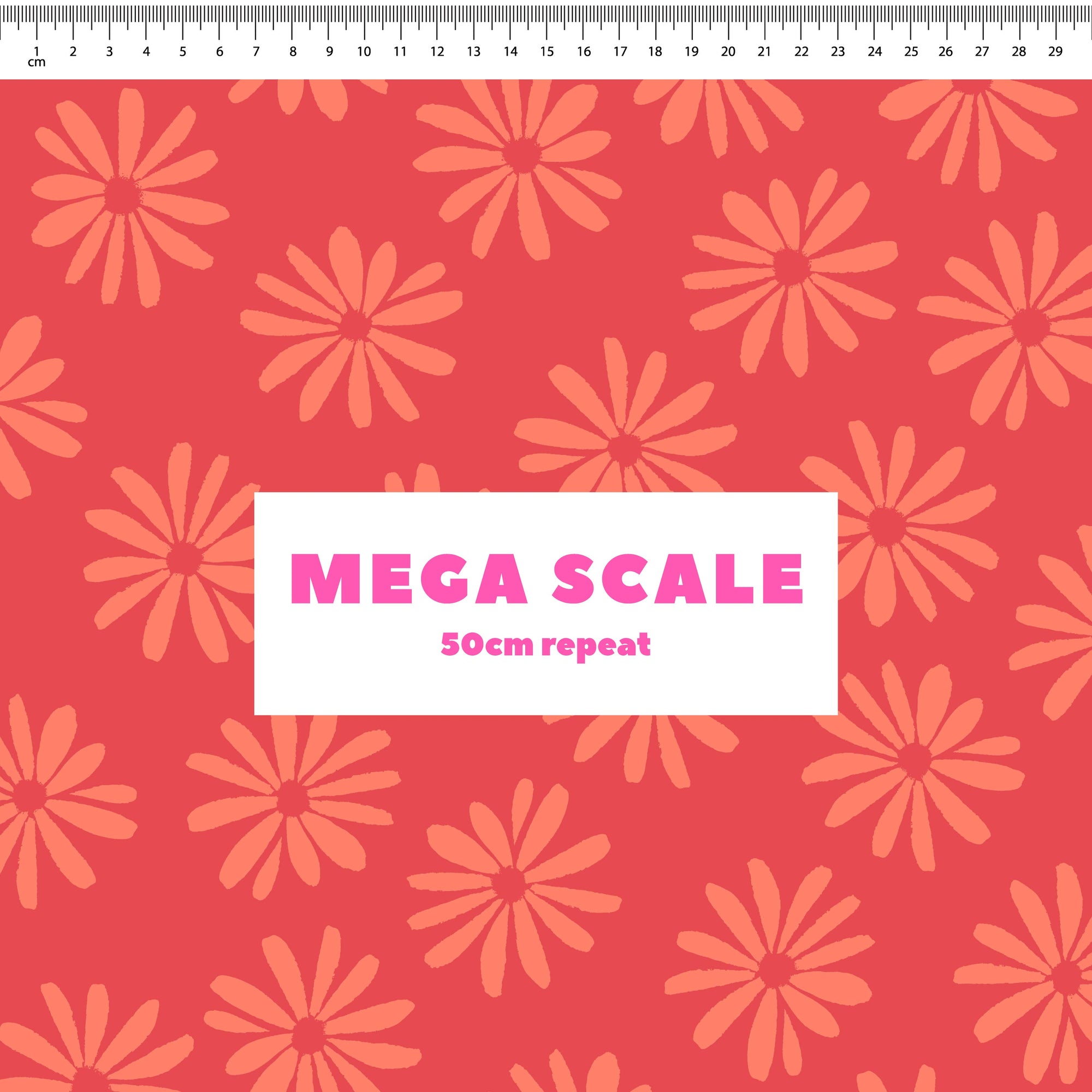 Halo Daisy (Tangerine) fabric print by Rachel Parker in 50cm Mega Scale