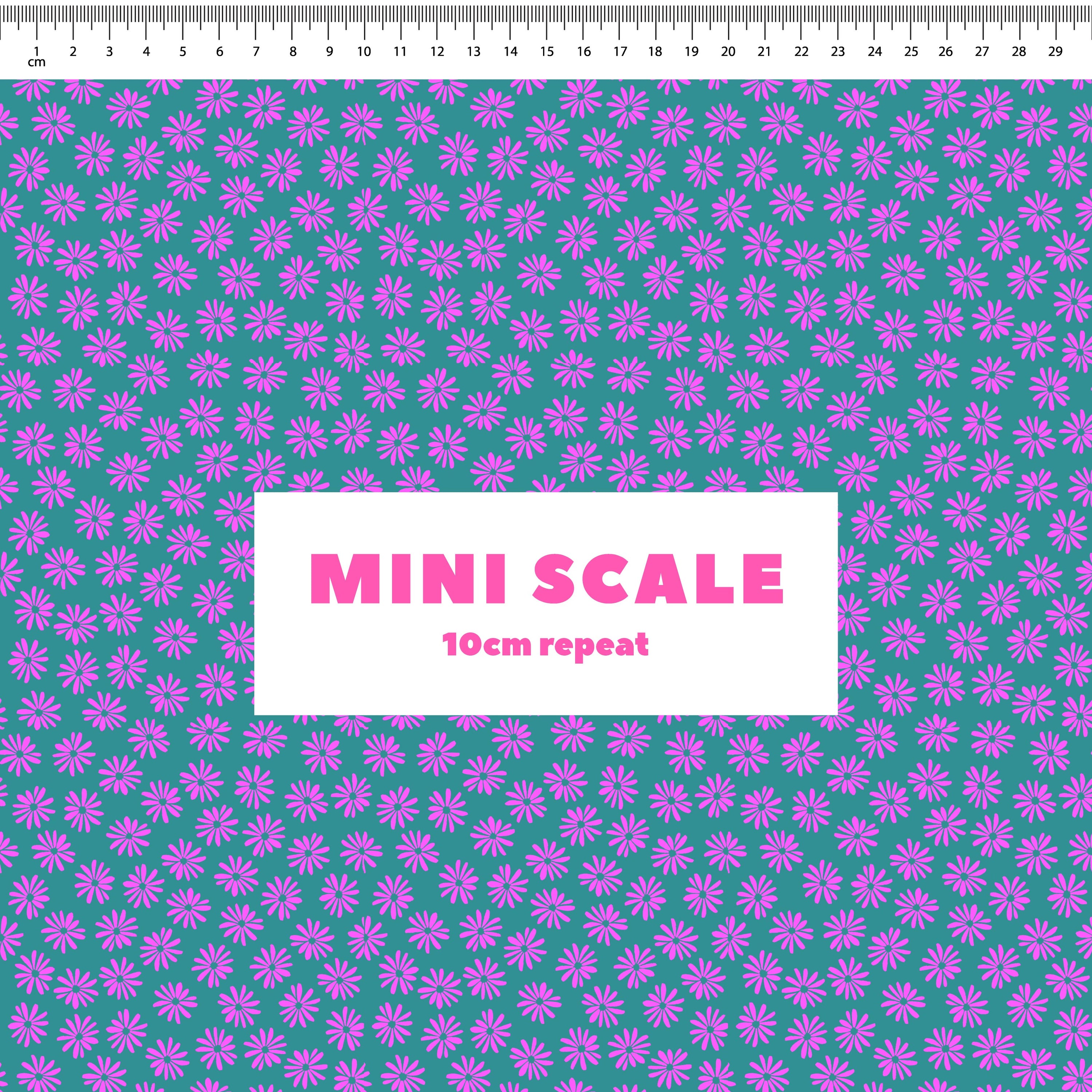 Halo Daisy (Dusty Teal) printed cotton fabric by Rachel Parker in 10cm Mini Scale