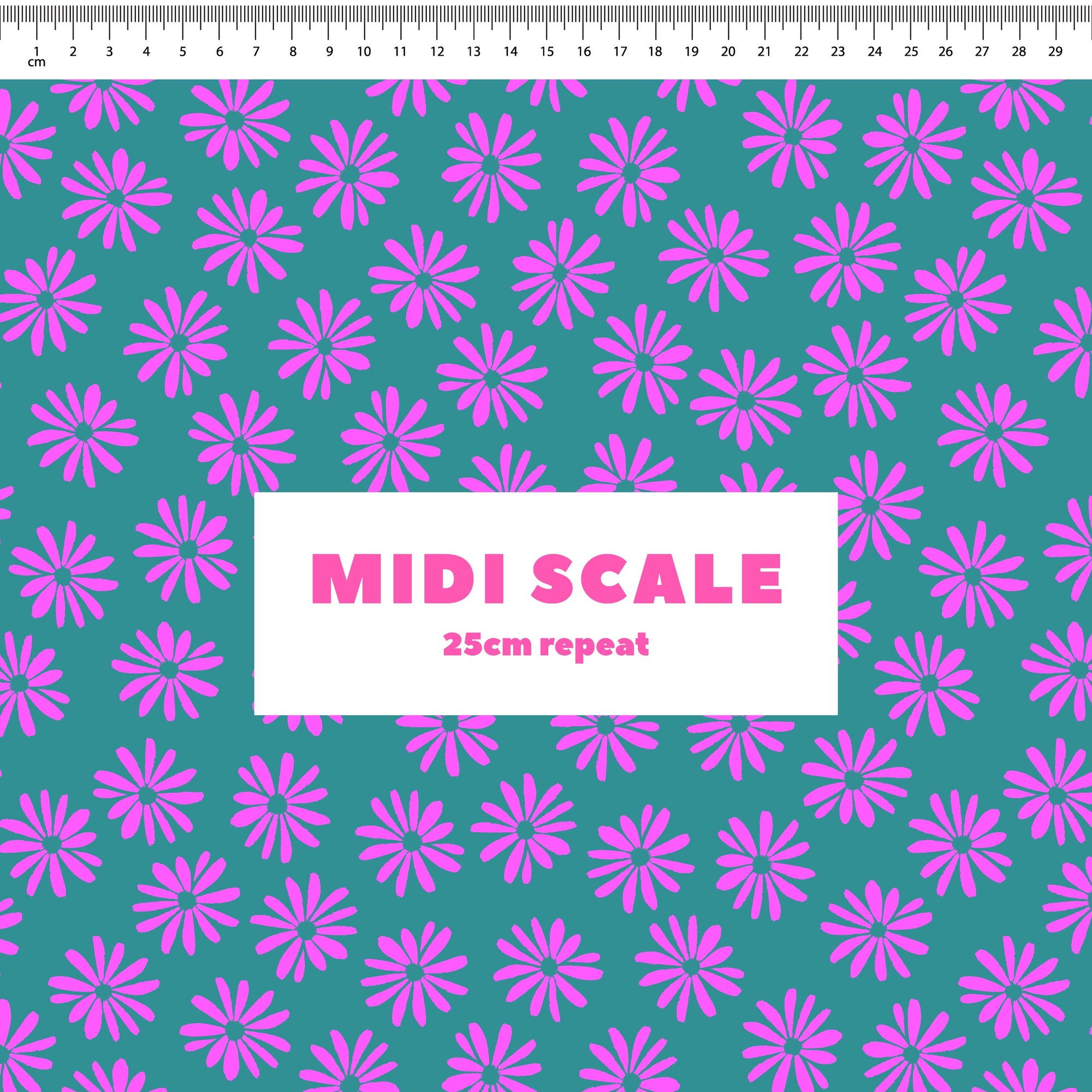 Halo Daisy (Dusty Teal) fabric design by Rachel Parker in 25cm Midi Scale
