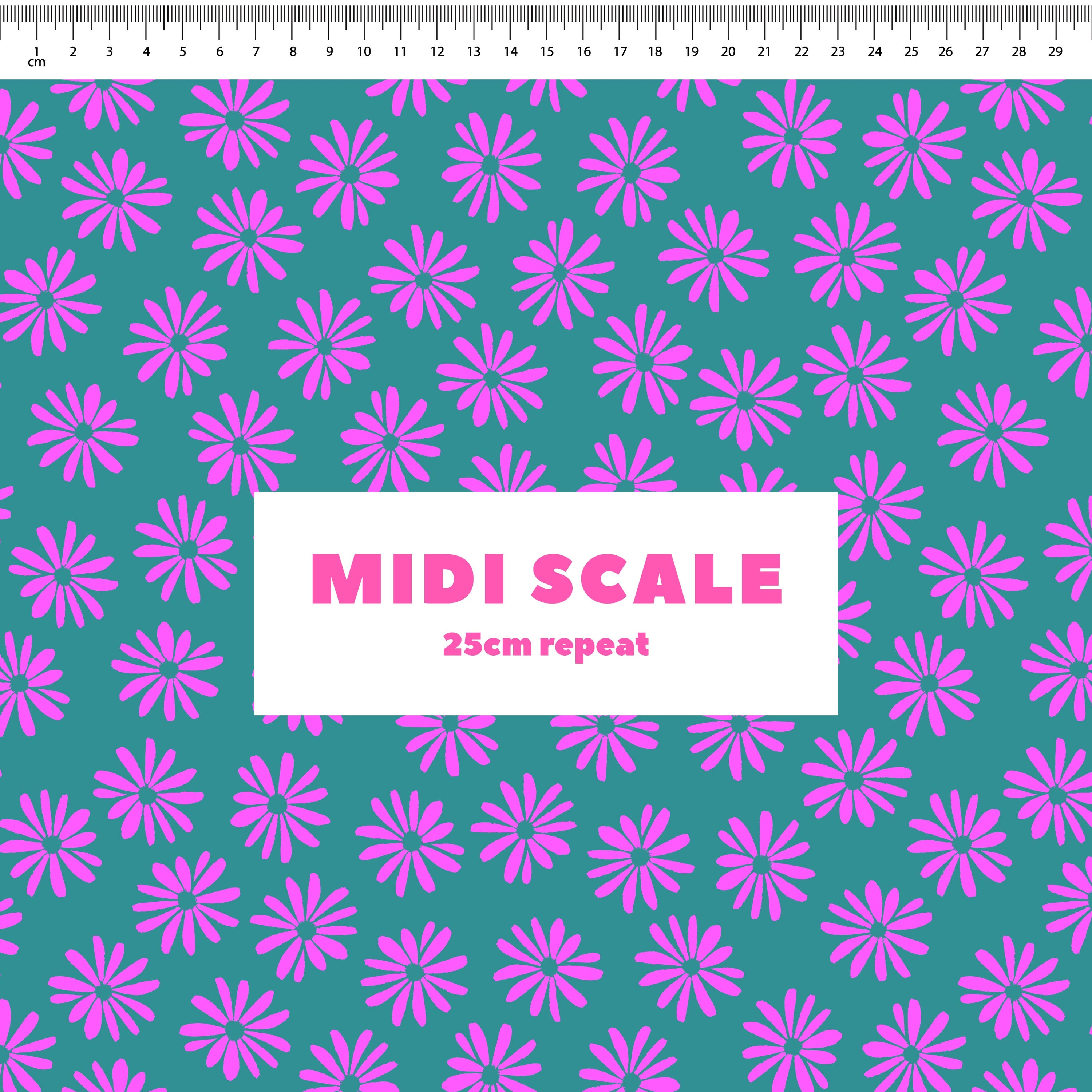 Halo Daisy (Dusty Teal) fabric design by Rachel Parker in 25cm Midi Scale
