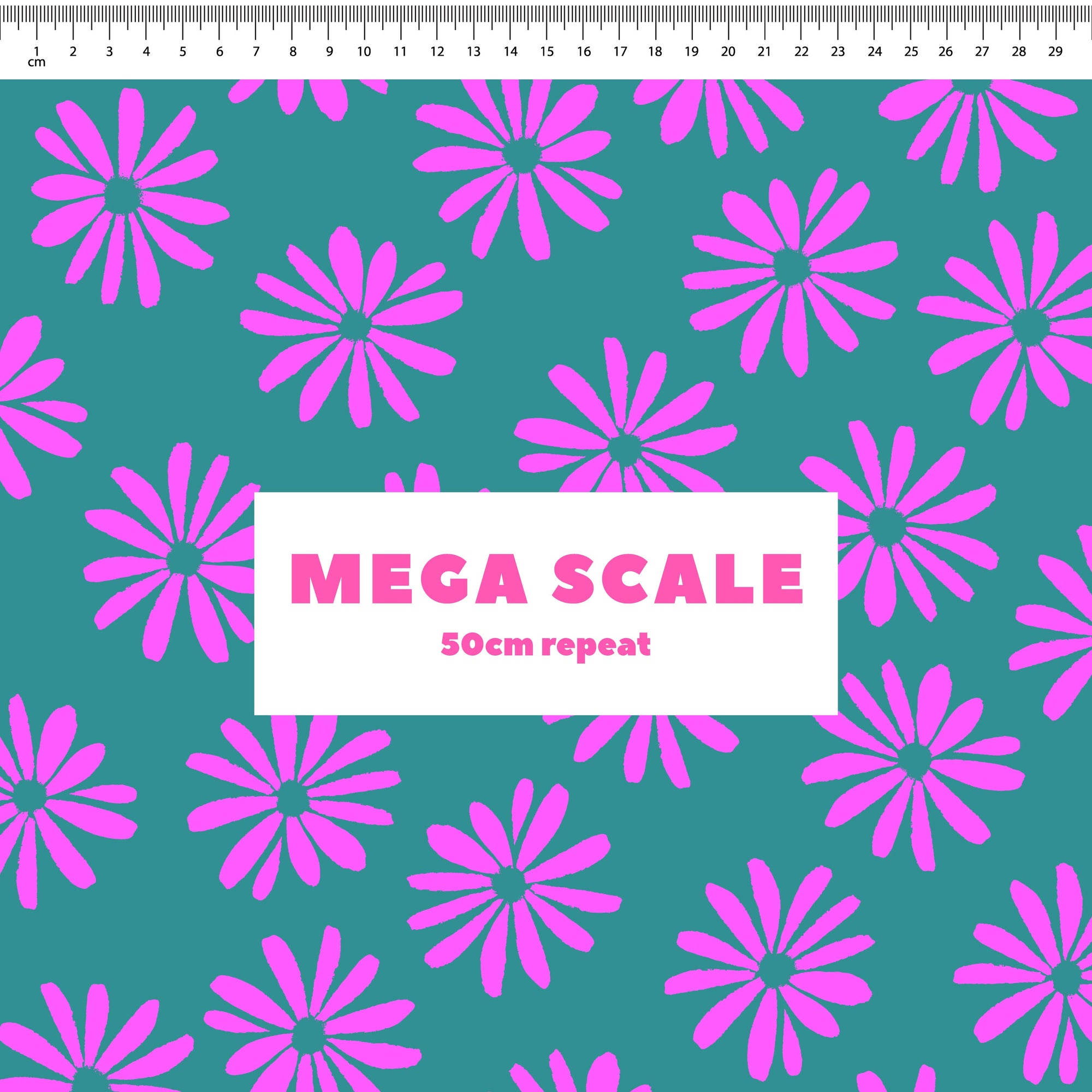 Halo Daisy (Dusty Teal) fabric print by Rachel Parker in 50cm Mega Scale