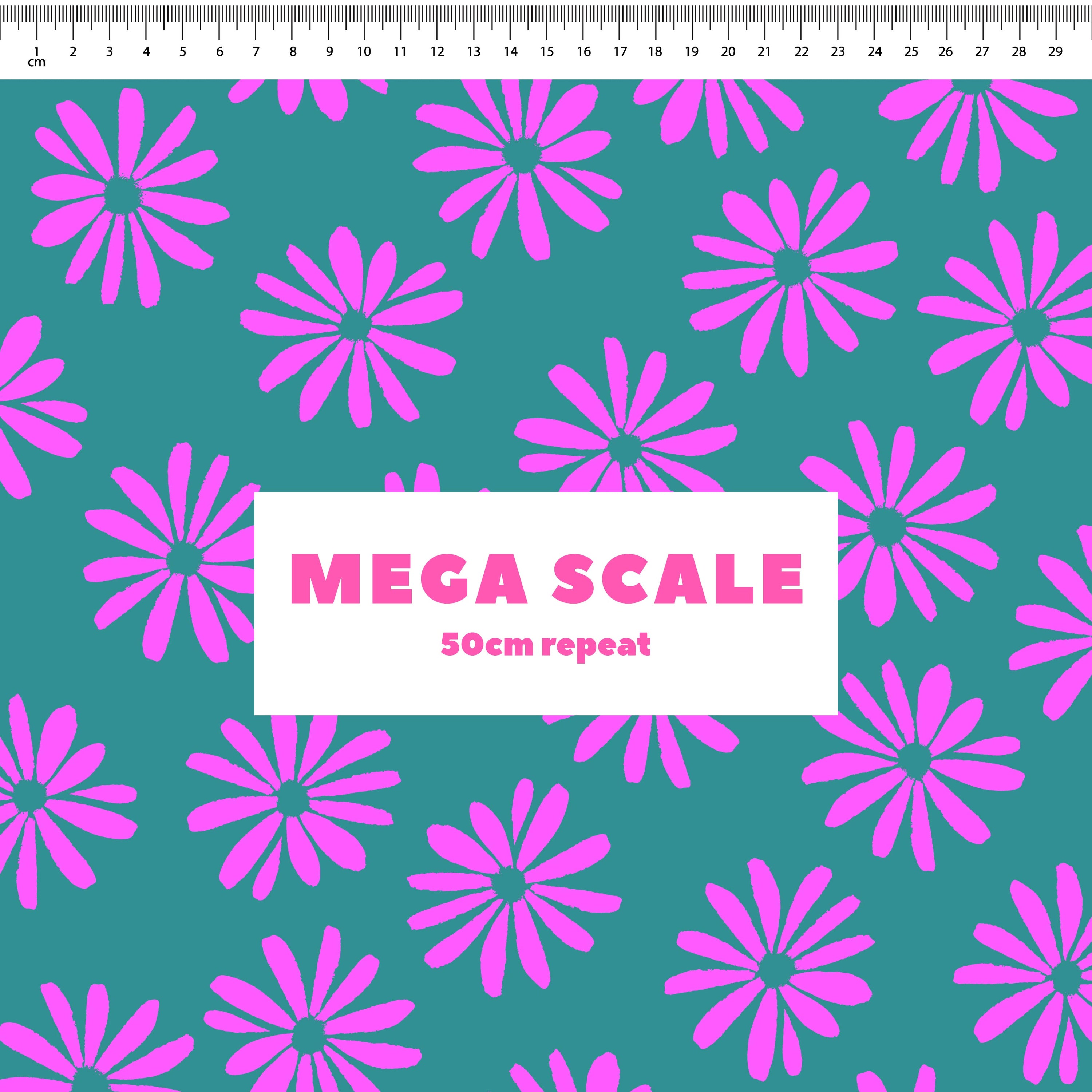 Halo Daisy (Dusty Teal) fabric print by Rachel Parker in 50cm Mega Scale