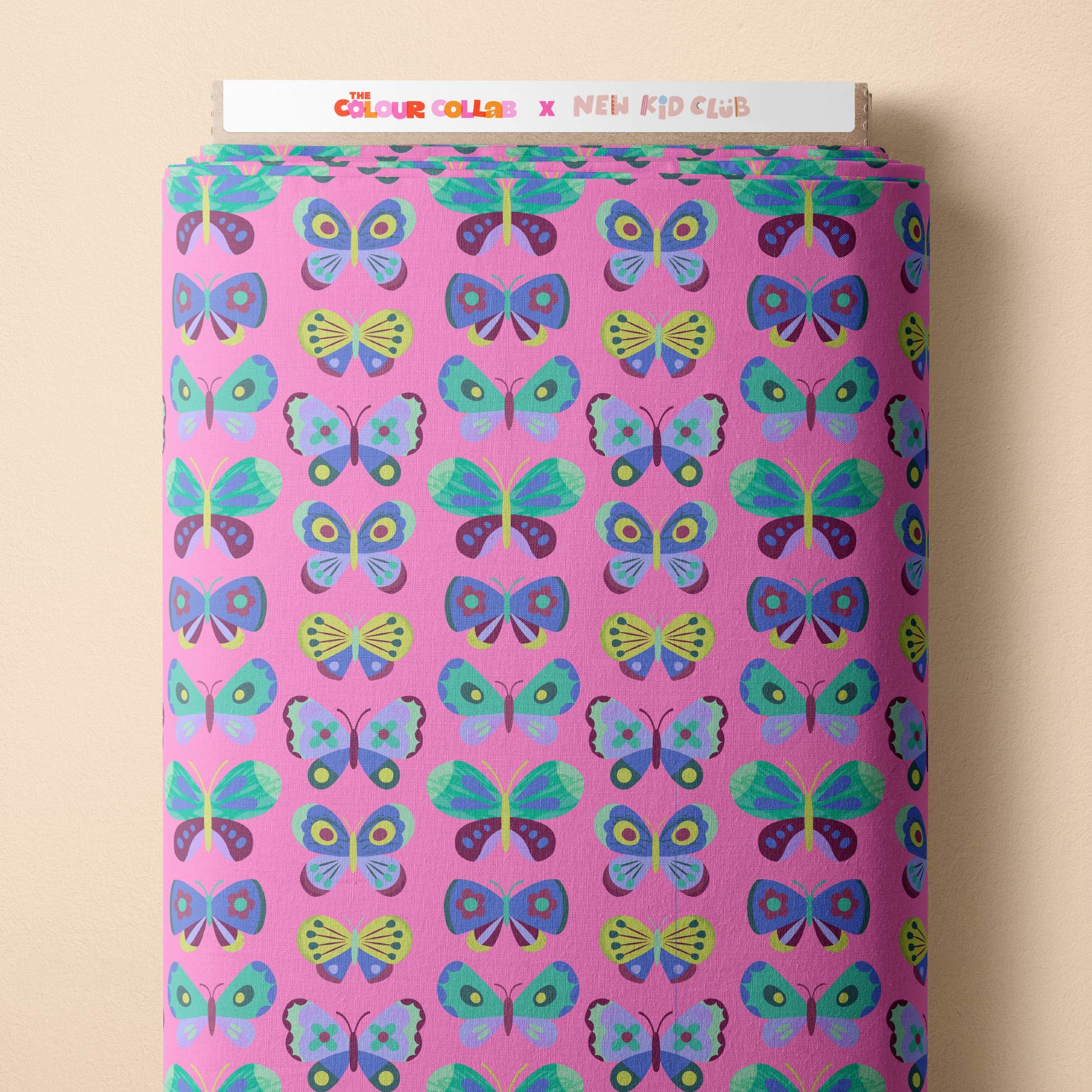 Happy Butterflies (Pink) Preorder Fabric by New Kid Club