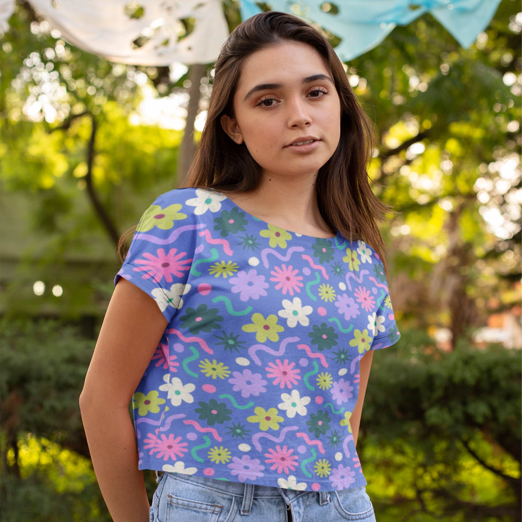 Happy Floral (Blue) Preorder Fabric by New Kid Club