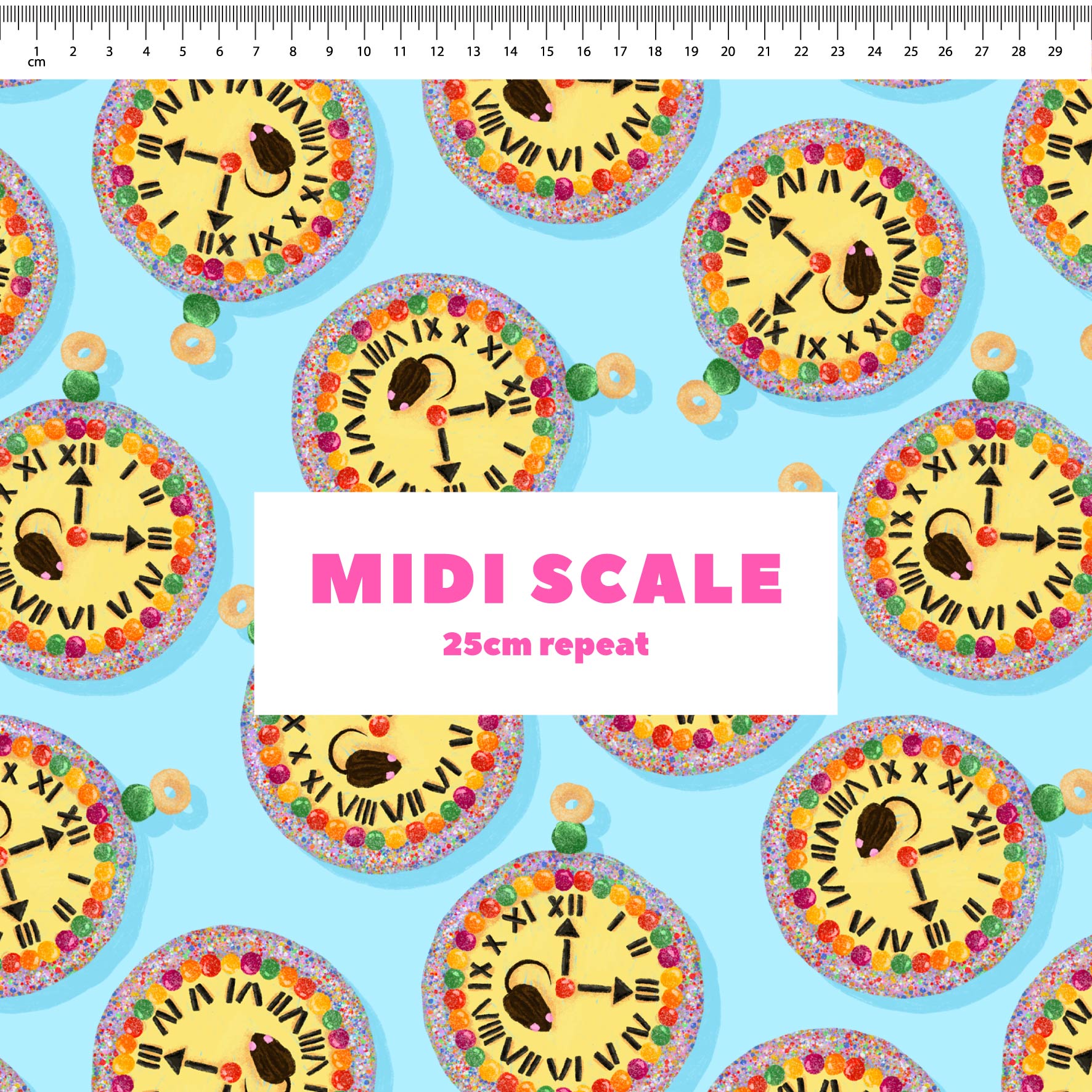 Preorder Fabric: Hickory Dickory Clock (Blue)