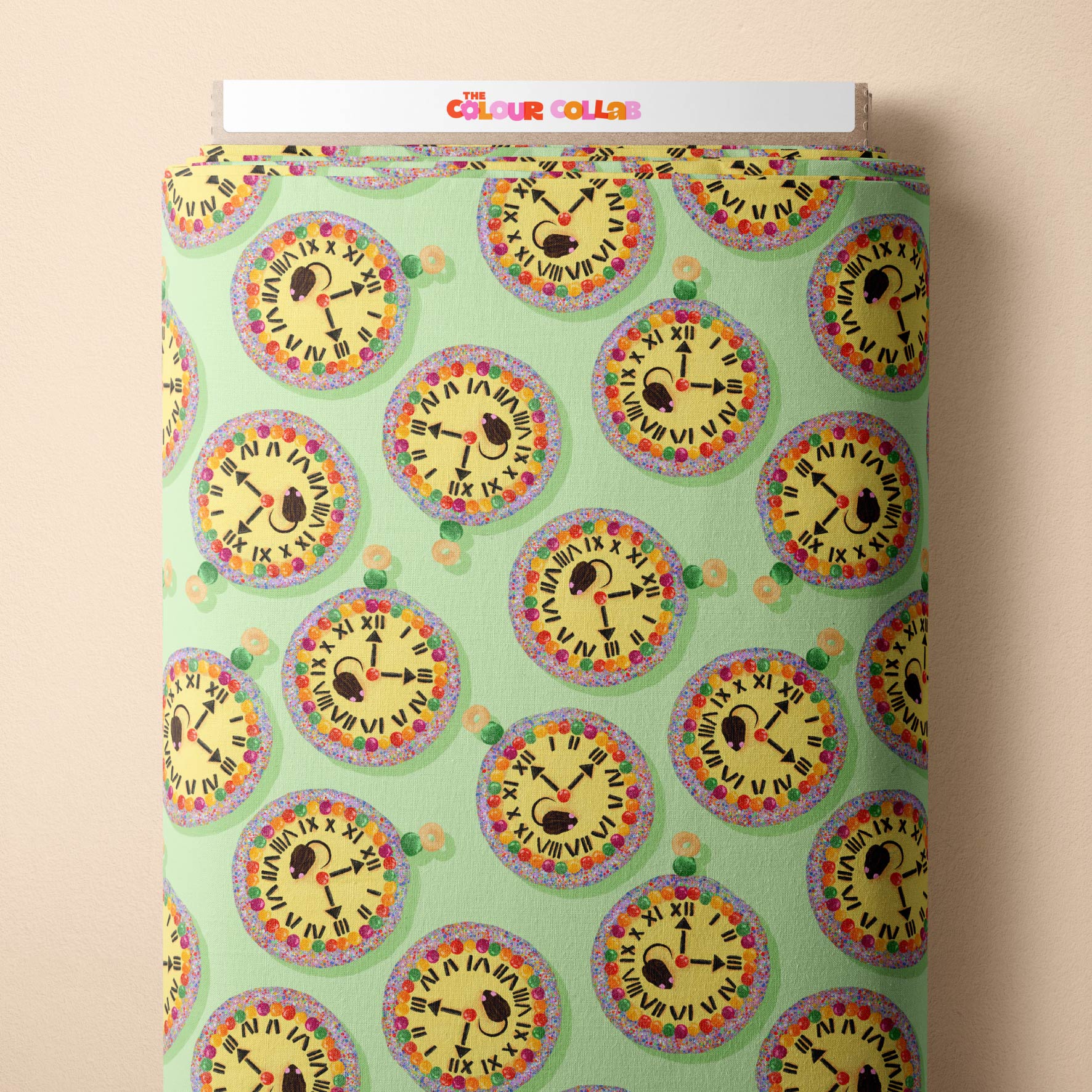 Preorder Fabric: Hickory Dickory Clock (Green)
