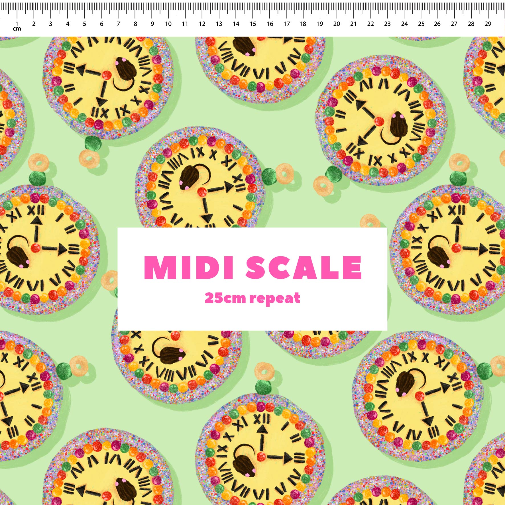Preorder Fabric: Hickory Dickory Clock (Green)