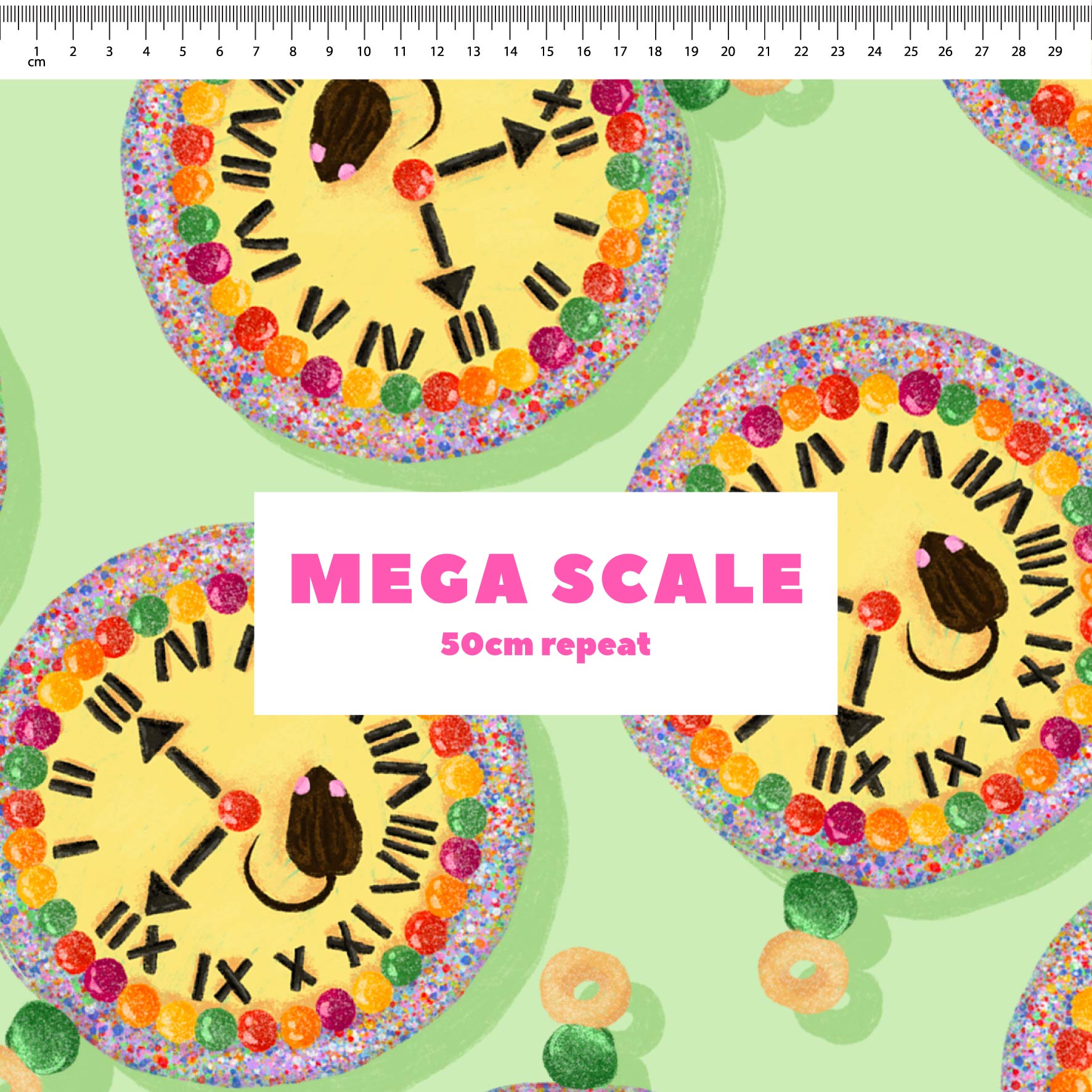 Preorder Fabric: Hickory Dickory Clock (Green)