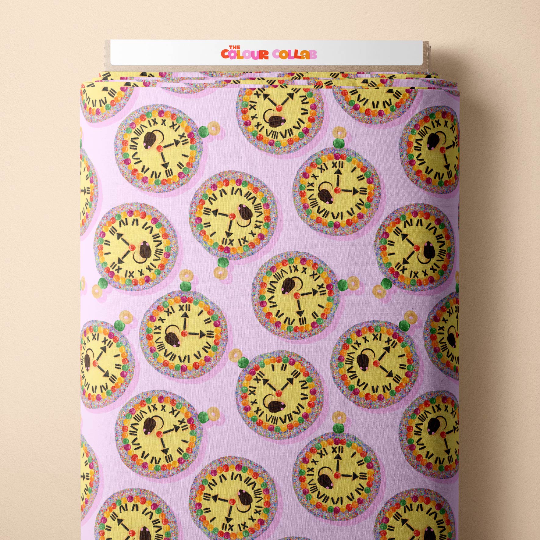 Preorder Fabric: Hickory Dickory Clock (Pink)