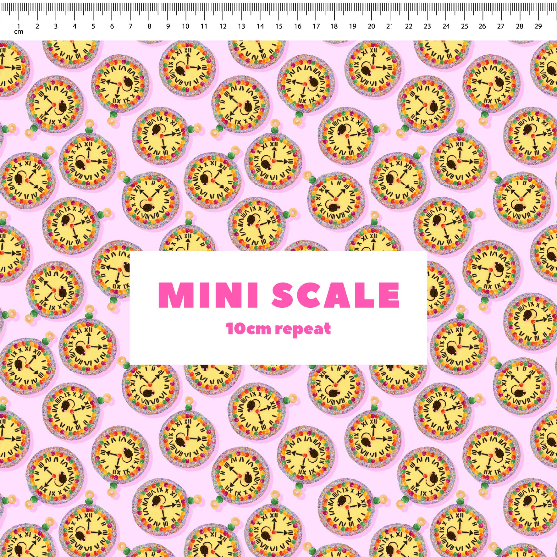 Preorder Fabric: Hickory Dickory Clock (Pink)