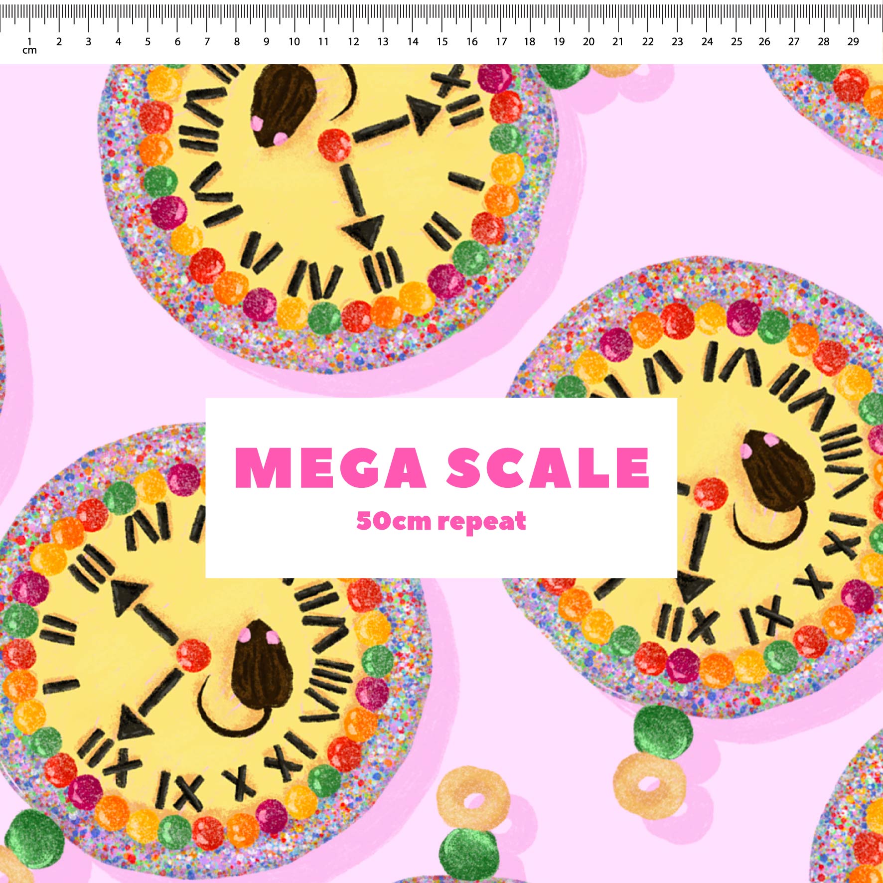 Preorder Fabric: Hickory Dickory Clock (Pink)