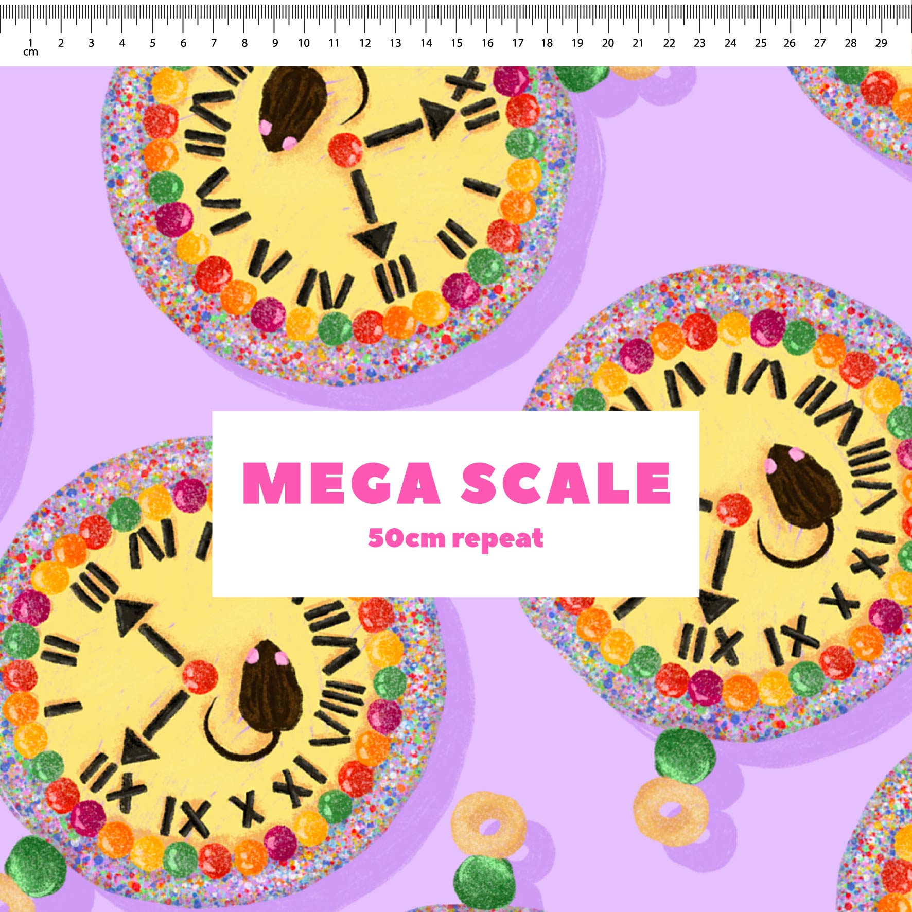 Preorder Fabric: Hickory Dickory Clock (Purple)