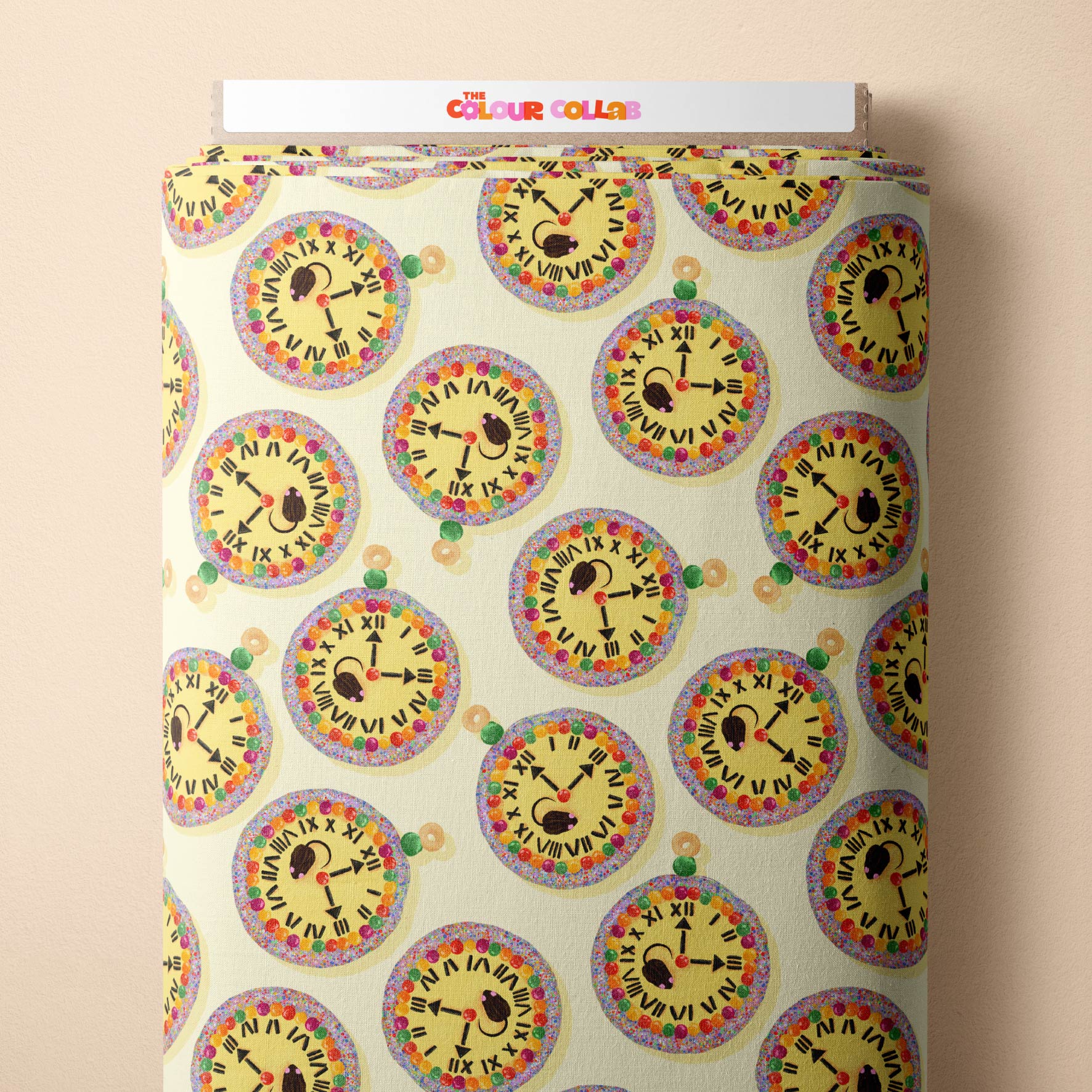 Preorder Fabric: Hickory Dickory Clock (Yellow)