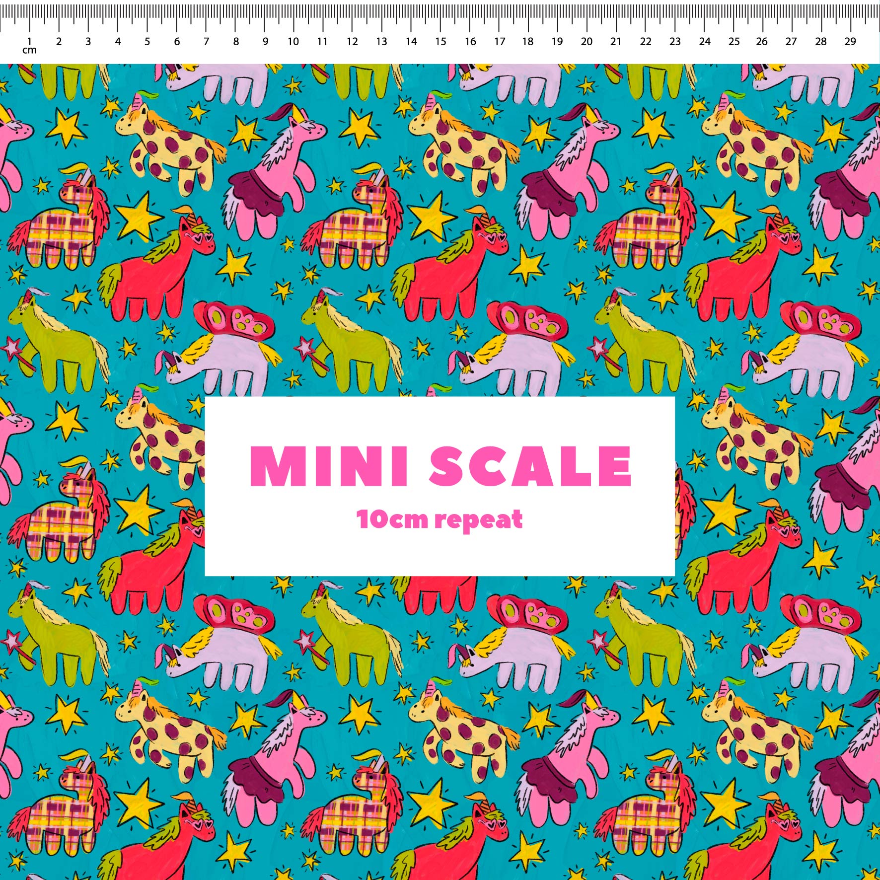 Horsey Kingdom printed cotton fabric by Carly B in 10cm Mini Scale