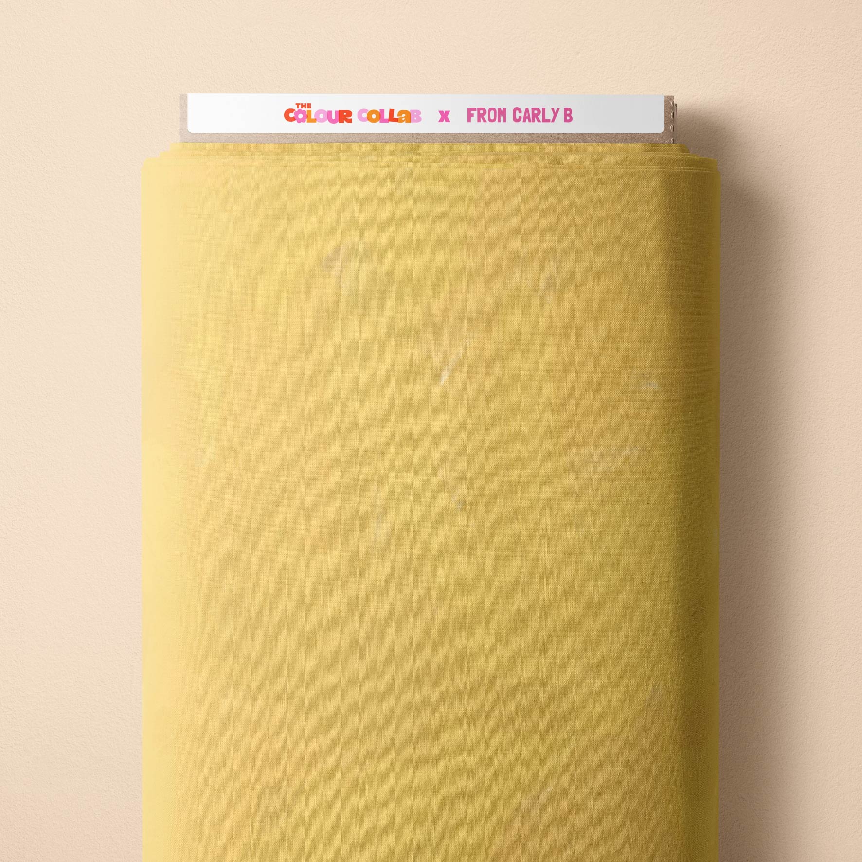 Plain Colour (Iris) fabric by Carly B mock up on fabric bolt
