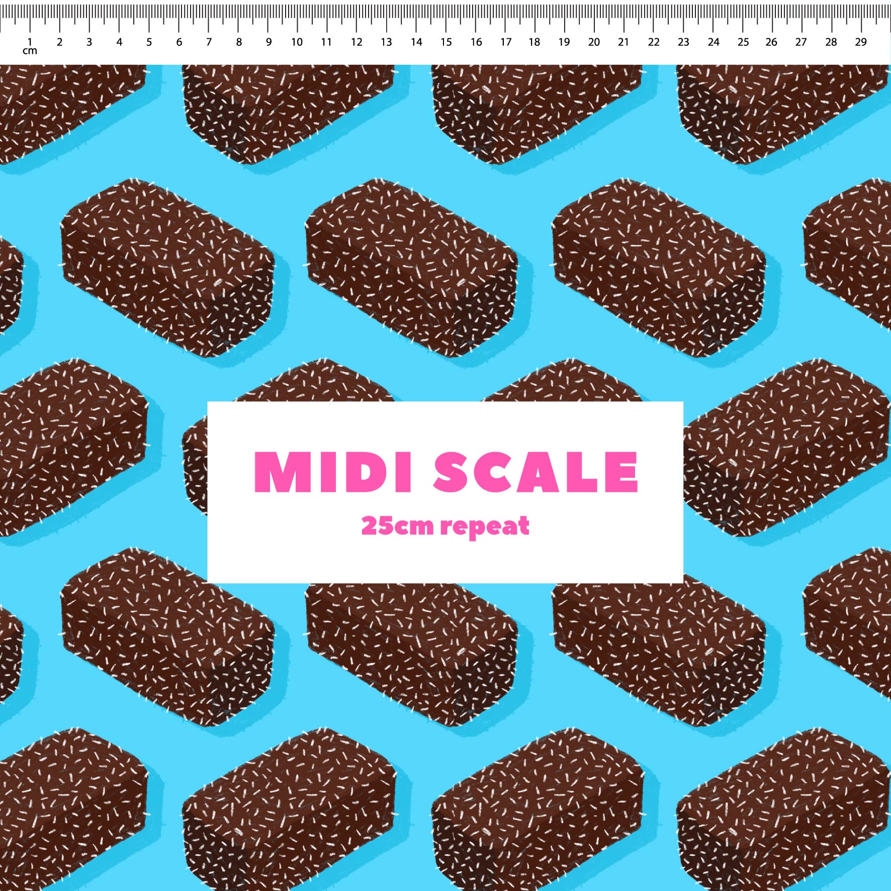 Lamingtons (Blue) fabric design by The Colour Collab in 25cm Midi Scale
