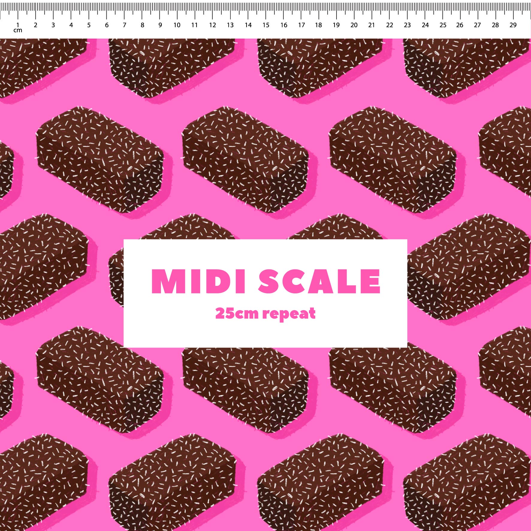 Lamingtons (Pink) fabric design by The Colour Collab in 25cm Midi Scale