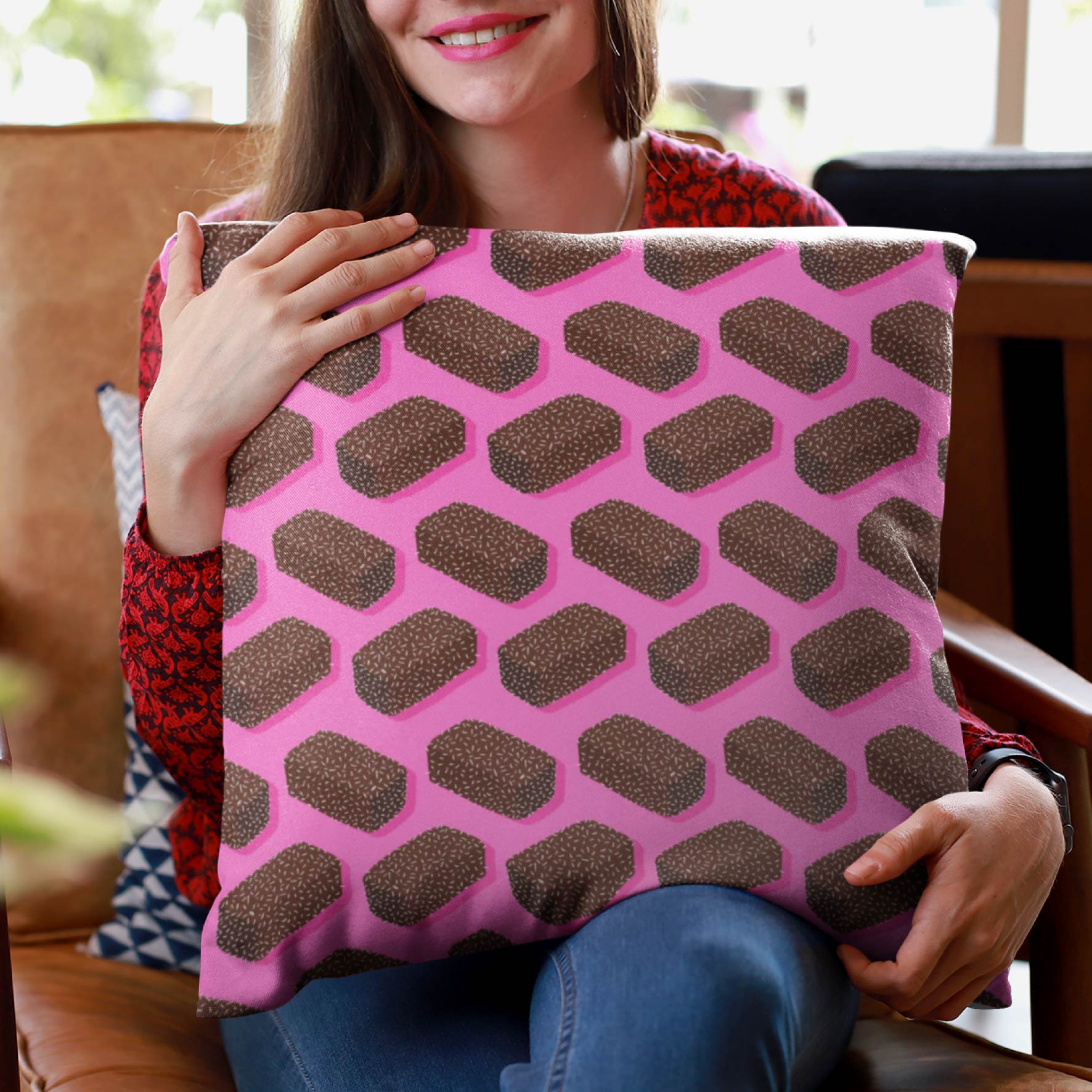 Lamingtons (Pink) colourful printed fabric by The Colour Collab