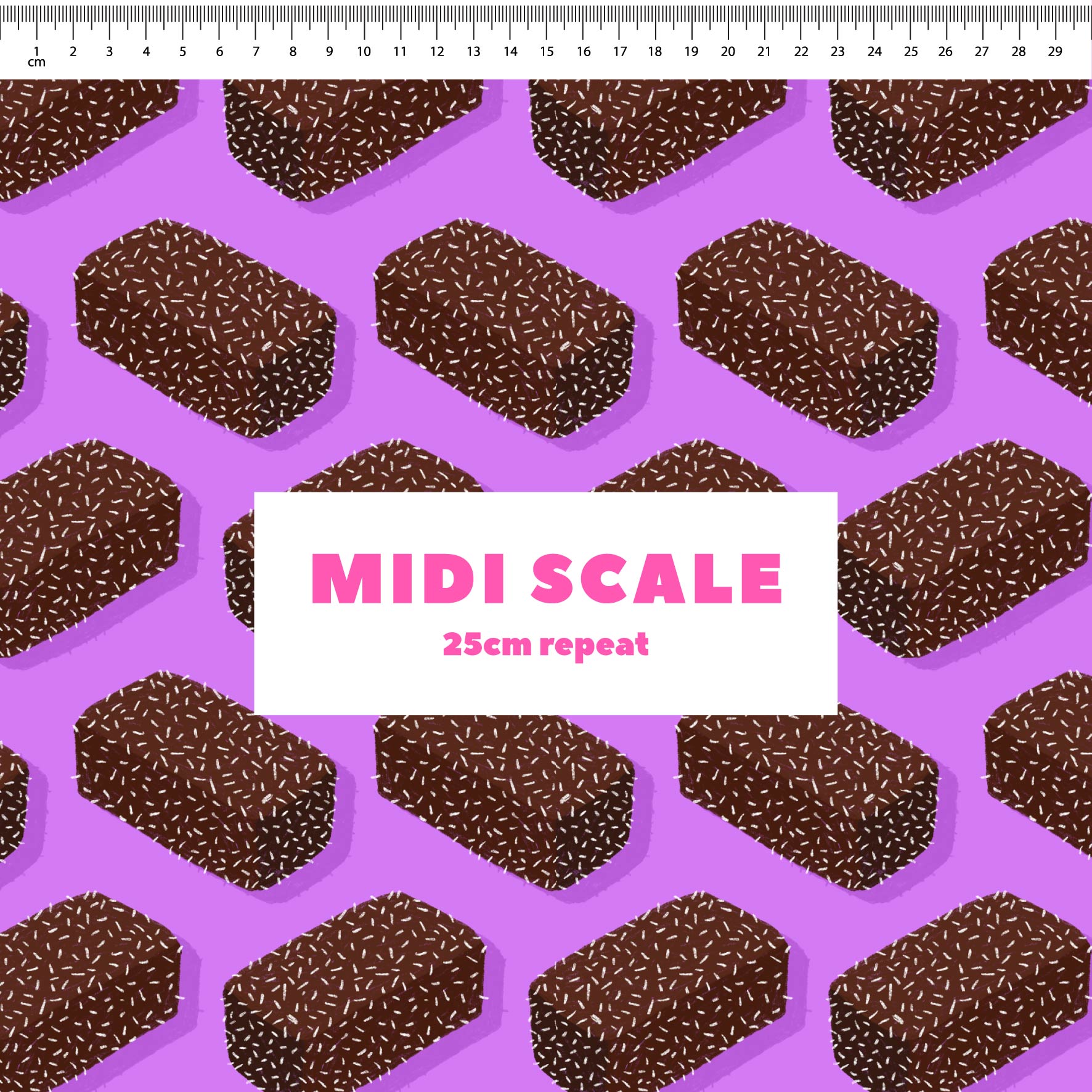Lamingtons (Purple) fabric design by The Colour Collab in 25cm Midi Scale