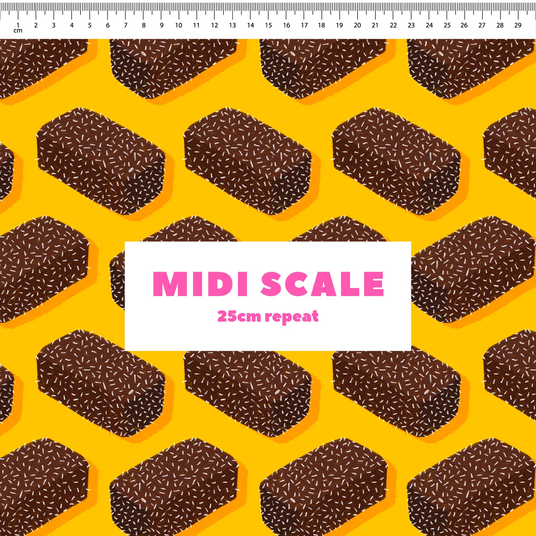 Lamingtons (Yellow) fabric design by The Colour Collab in 25cm Midi Scale
