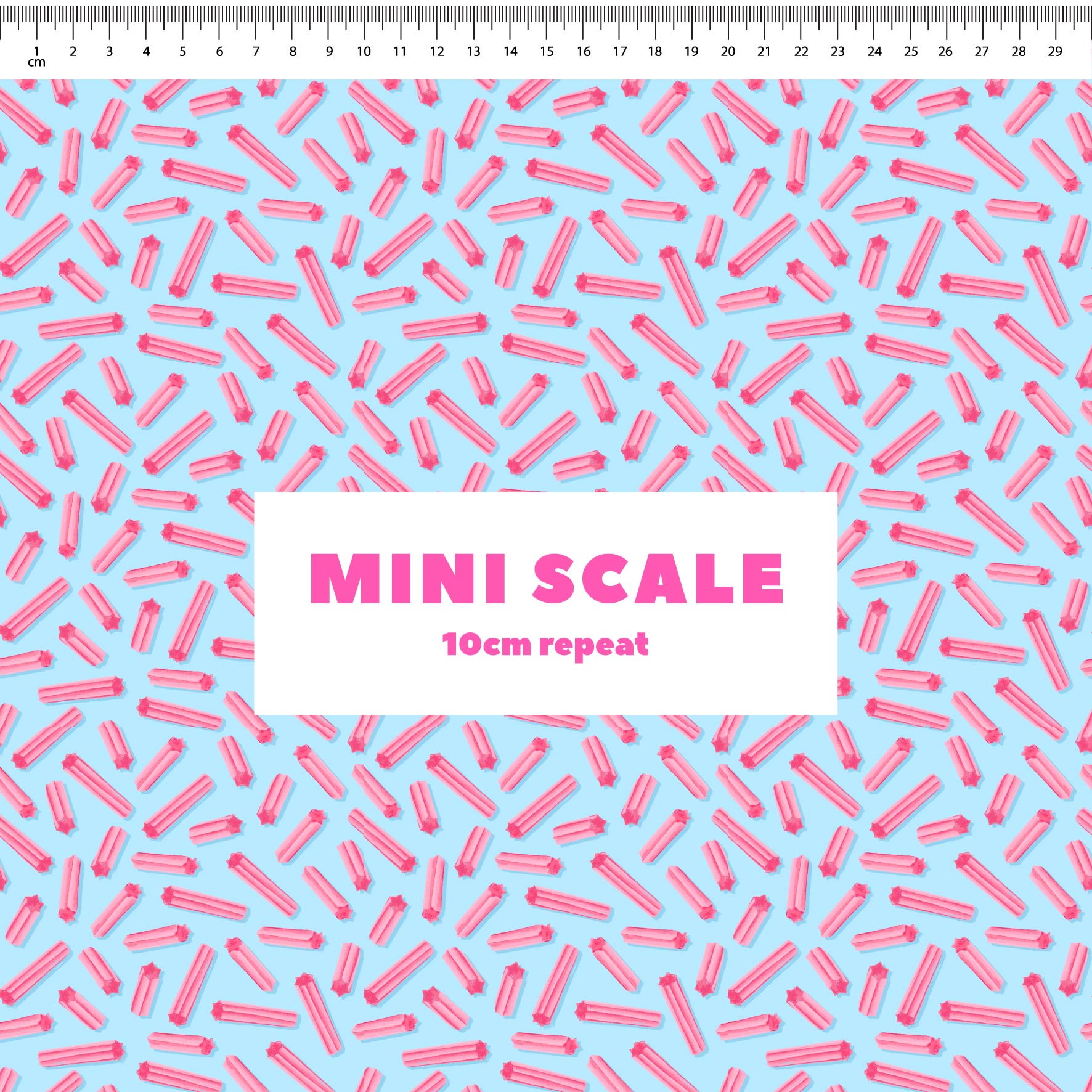 Musk Sticks (Blue) printed cotton fabric by The Colour Collab in 10cm Mini Scale