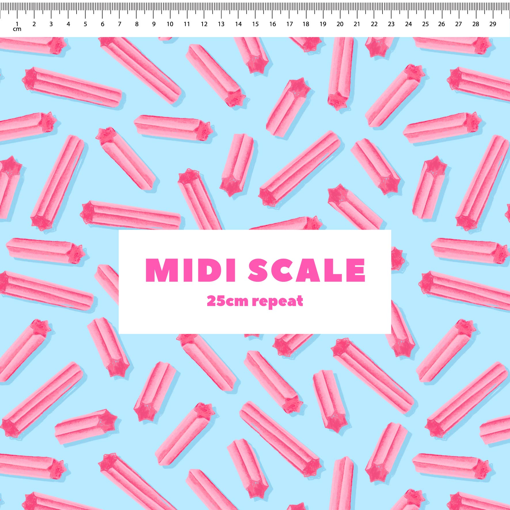 Musk Sticks (Blue) fabric design by The Colour Collab in 25cm Midi Scale