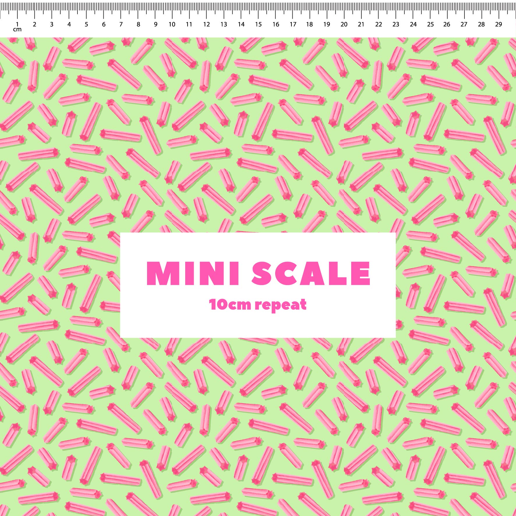 Musk Sticks (Green) printed cotton fabric by The Colour Collab in 10cm Mini Scale