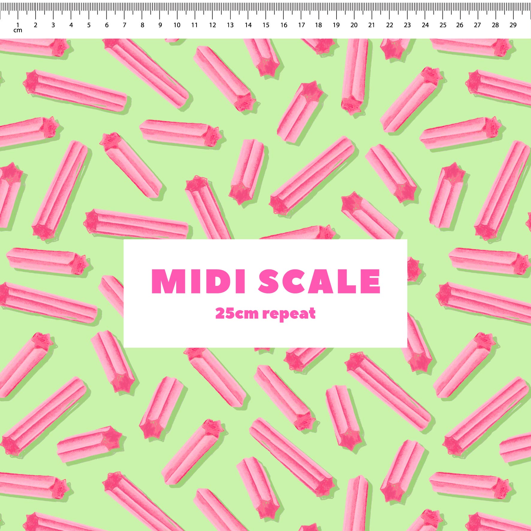 Musk Sticks (Green) fabric design by The Colour Collab in 25cm Midi Scale