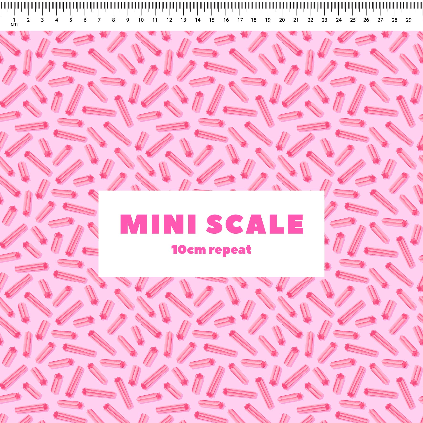 Musk Sticks (Pink) printed cotton fabric by The Colour Collab in 10cm Mini Scale