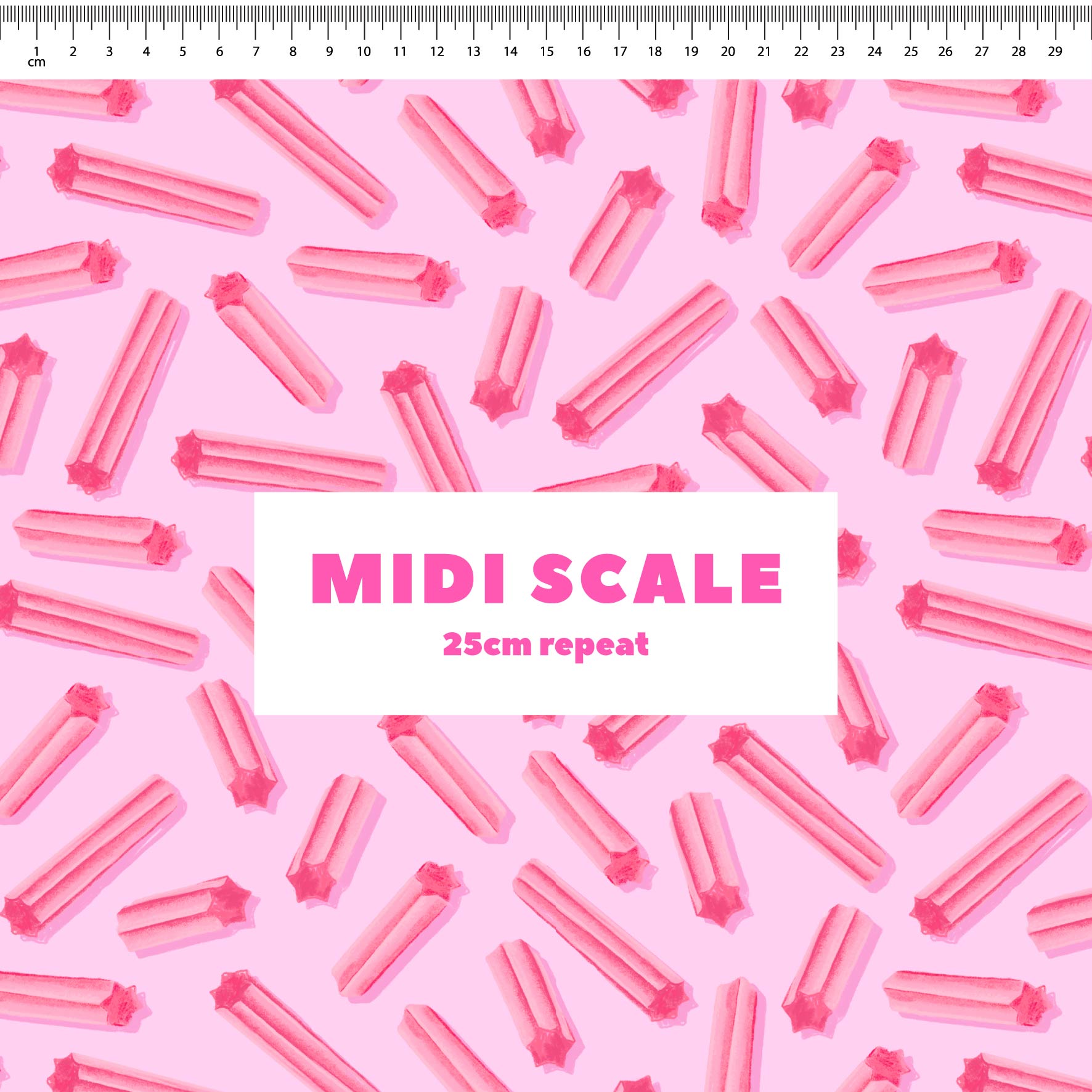 Musk Sticks (Pink) fabric design by The Colour Collab in 25cm Midi Scale