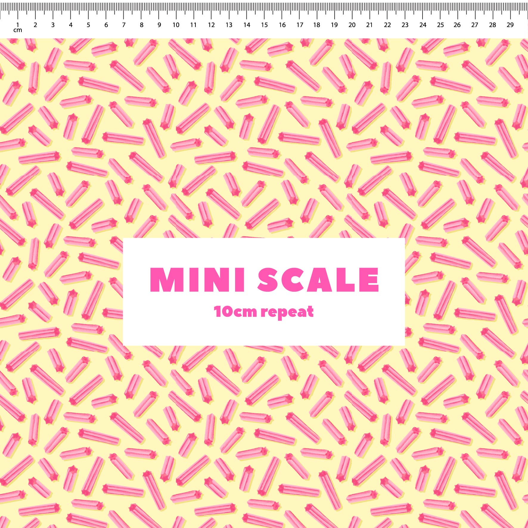 Musk Sticks (Yellow) printed cotton fabric by The Colour Collab in 10cm Mini Scale