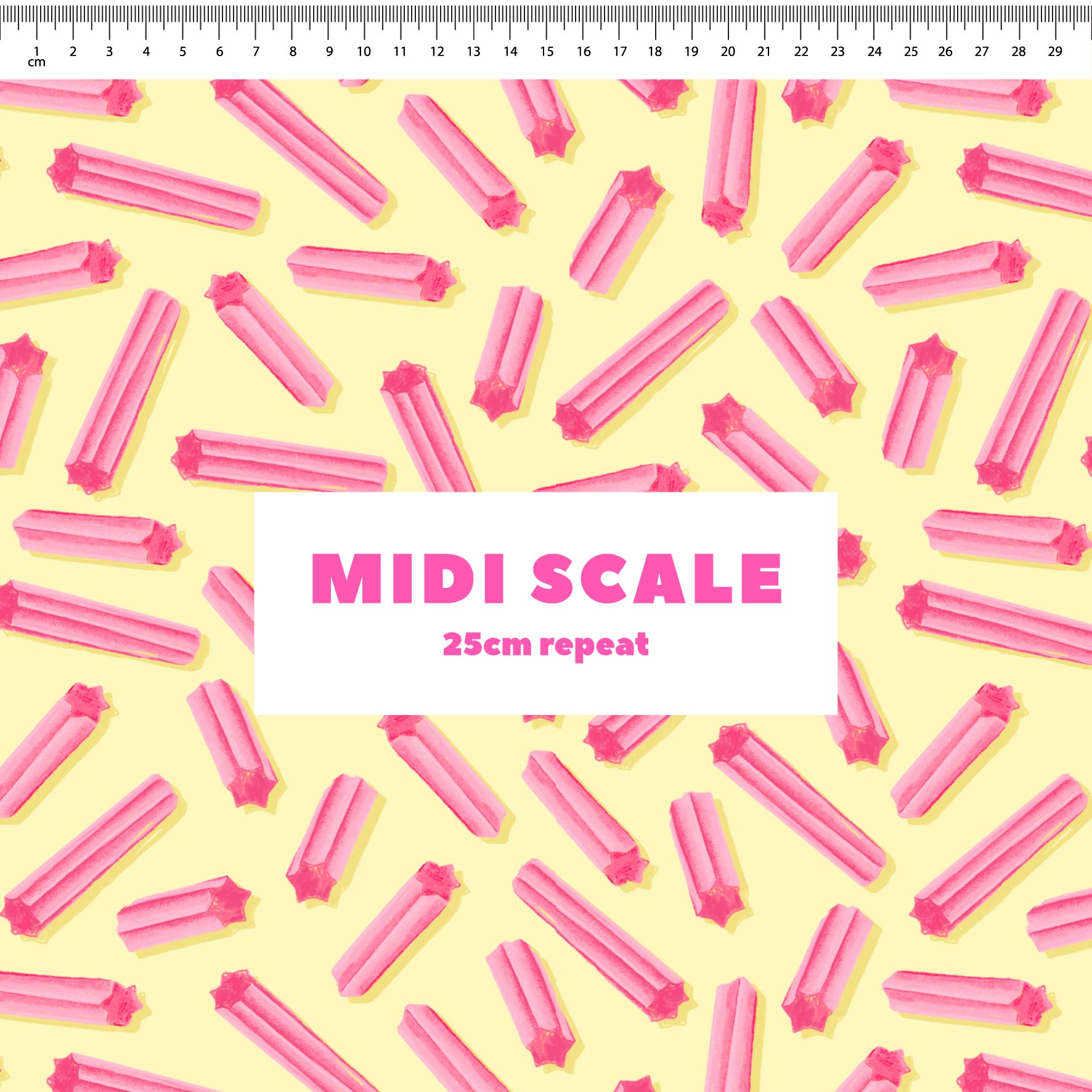 Musk Sticks (Yellow) fabric design by The Colour Collab in 25cm Midi Scale