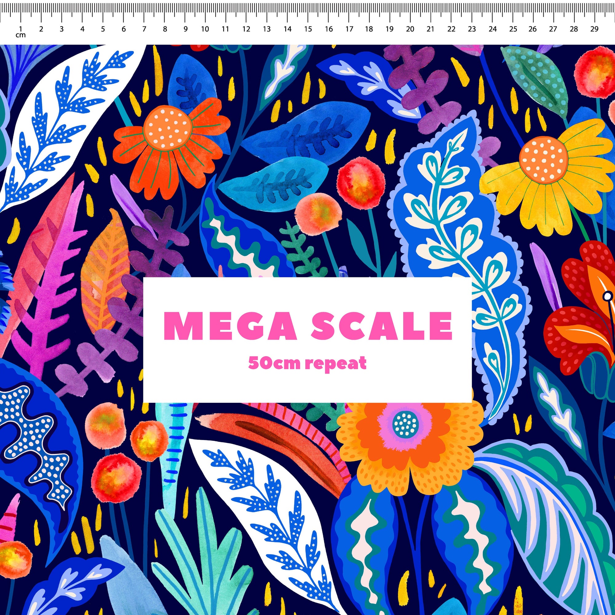 Neon Bloom (Navy) fabric print by Rachel Parker in 50cm Mega Scale