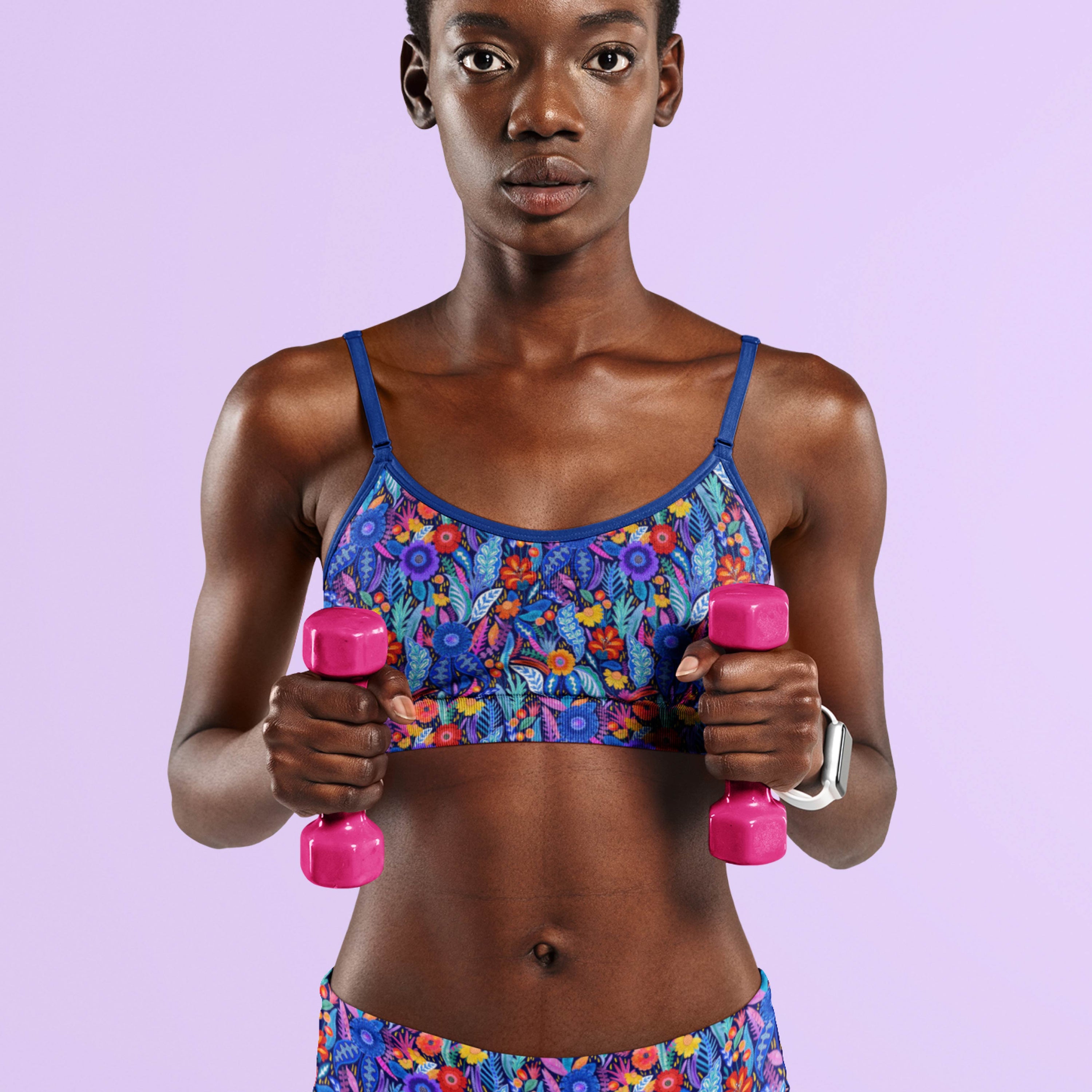 Neon Bloom (Navy) colourful printed fabric by Rachel Parker