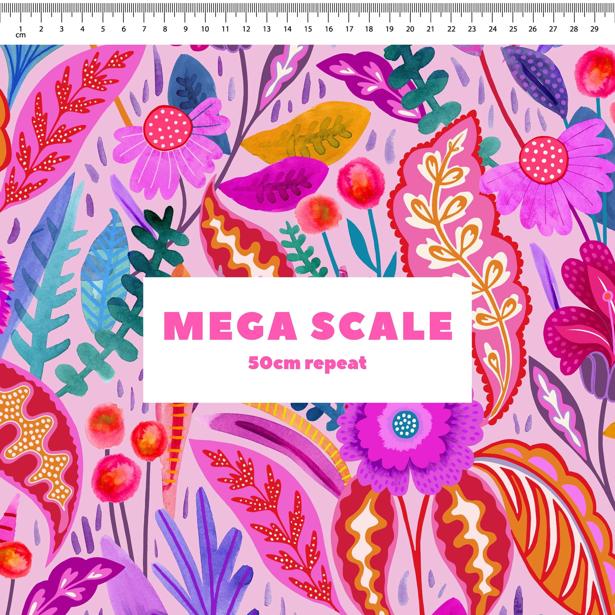 Neon Bloom (Rose) fabric print by Rachel Parker in 50cm Mega Scale