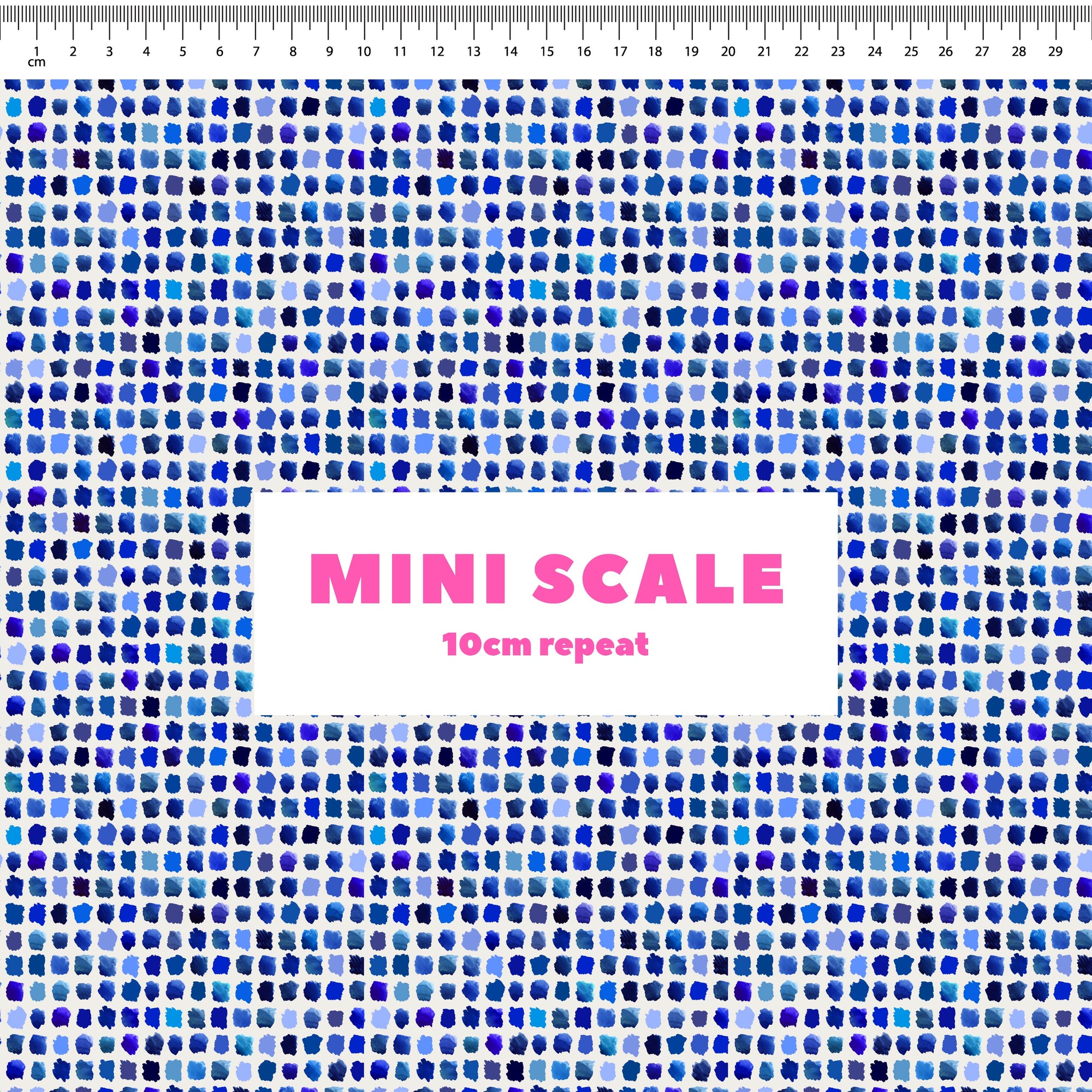 Paint Pallet (Blue) printed cotton fabric by Rachel Parker in 10cm Mini Scale