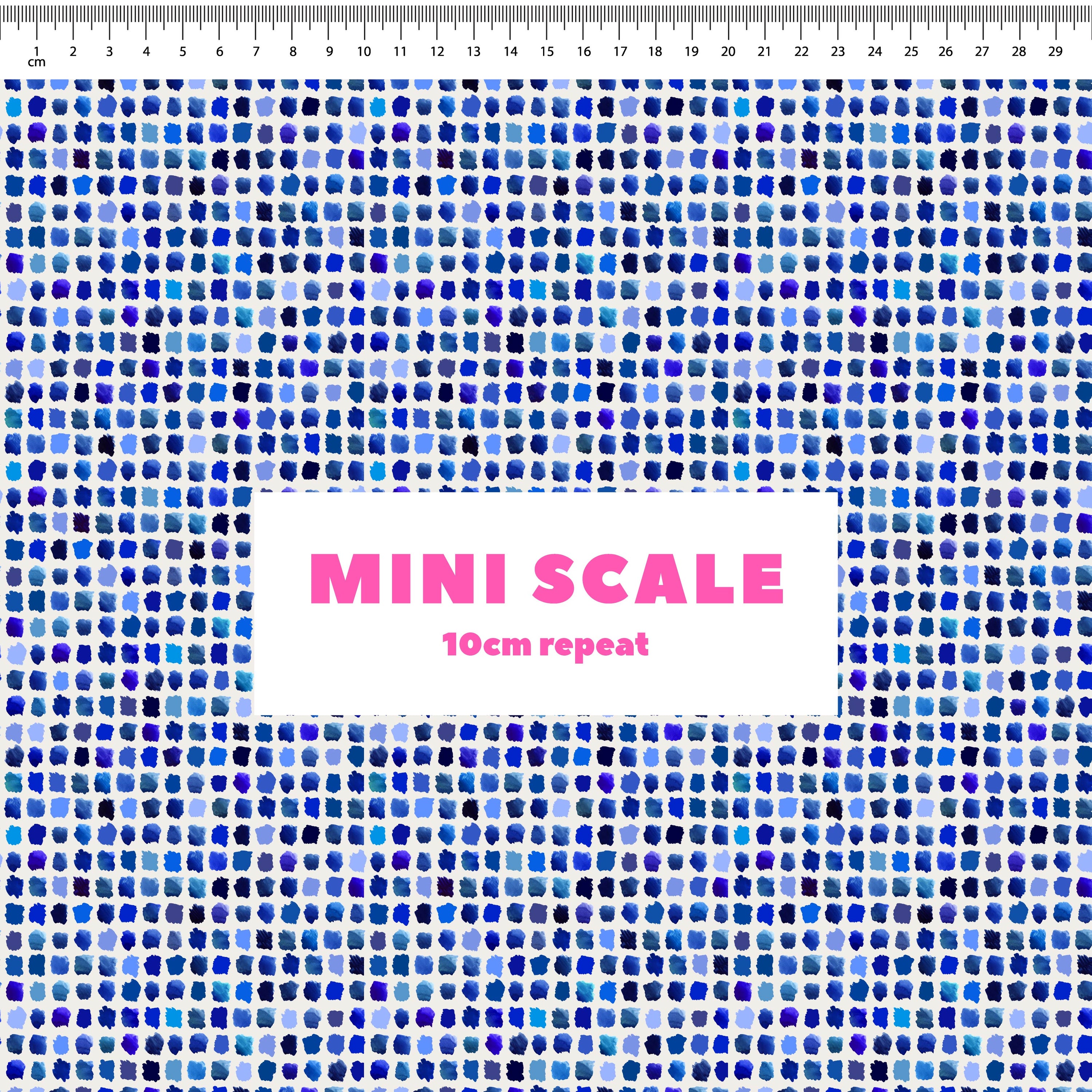 Paint Pallet (Blue) printed cotton fabric by Rachel Parker in 10cm Mini Scale