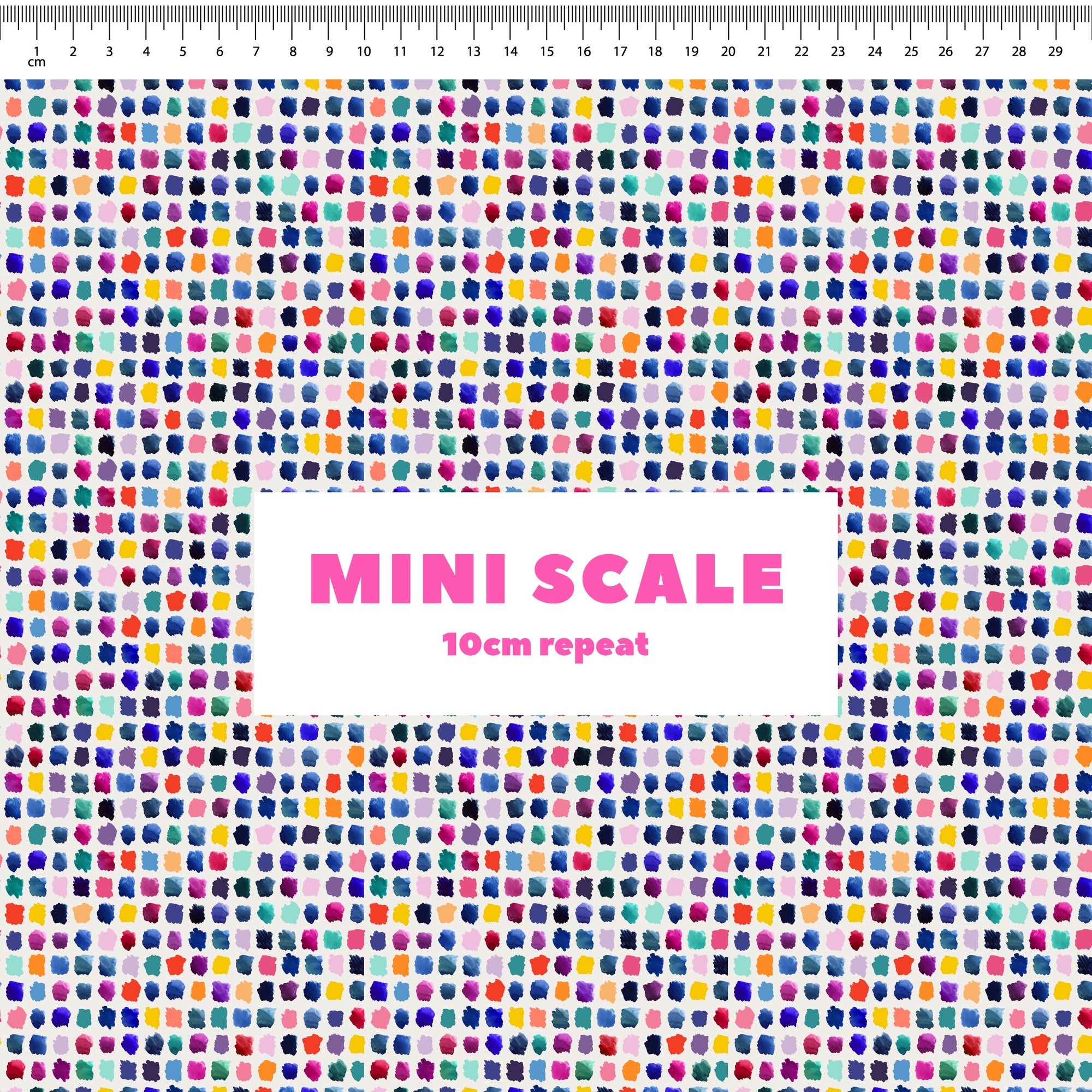 Paint Pallet (Multi) printed cotton fabric by Rachel Parker in 10cm Mini Scale