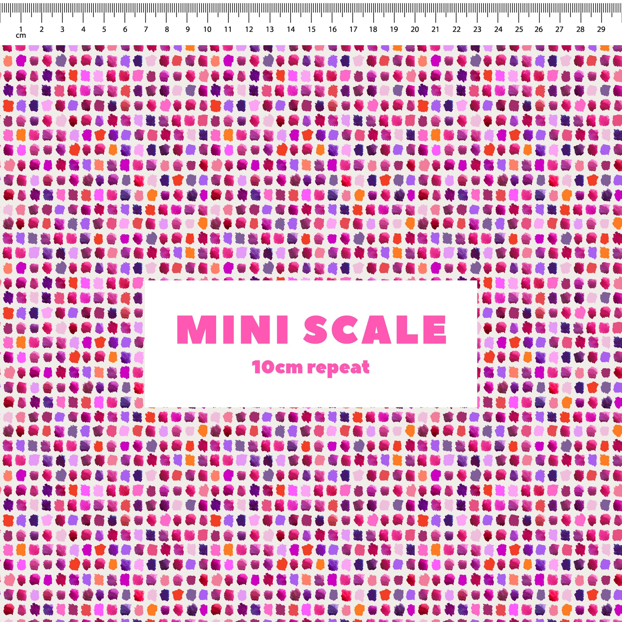 Paint Pallet (Pink) printed cotton fabric by Rachel Parker in 10cm Mini Scale