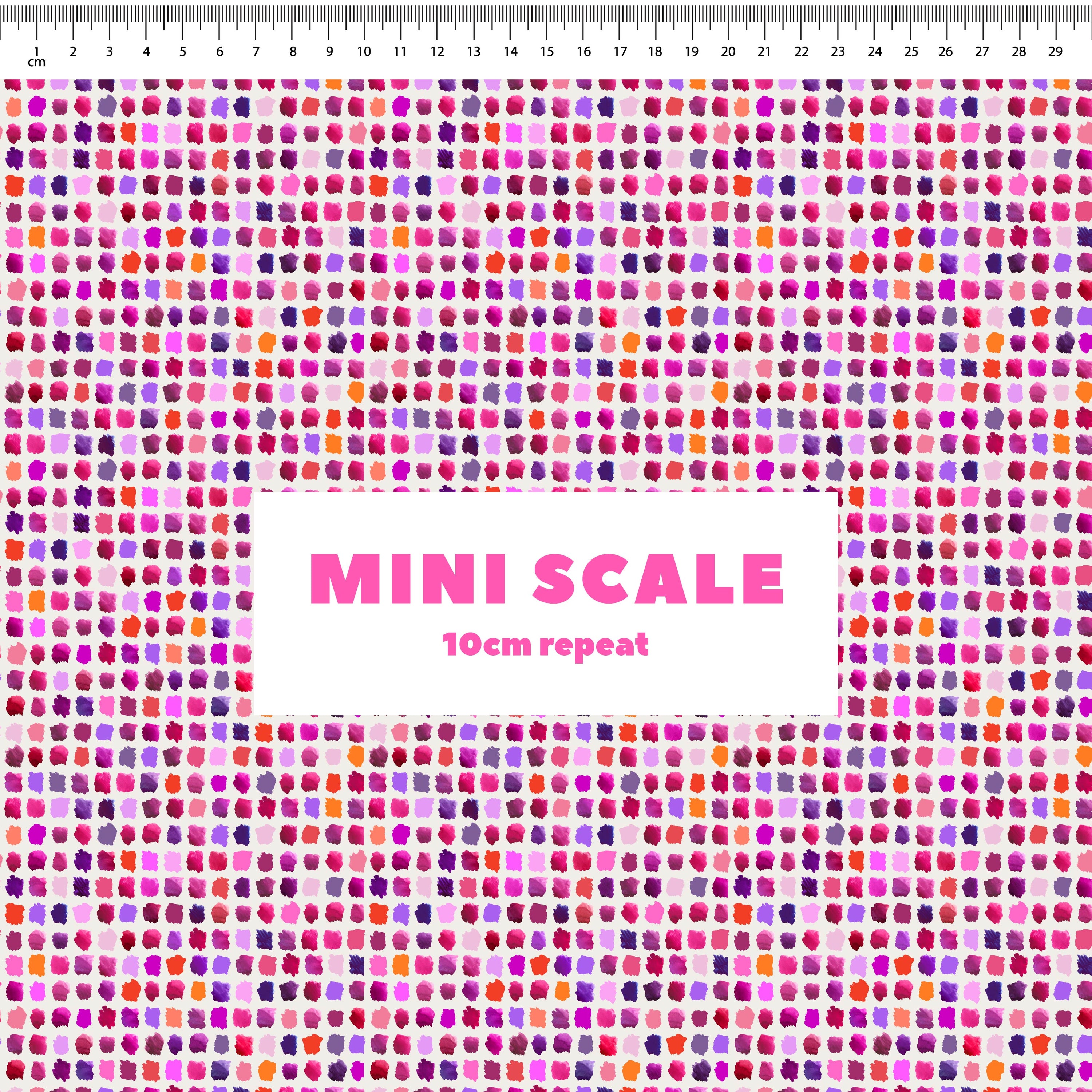 Paint Pallet (Pink) printed cotton fabric by Rachel Parker in 10cm Mini Scale