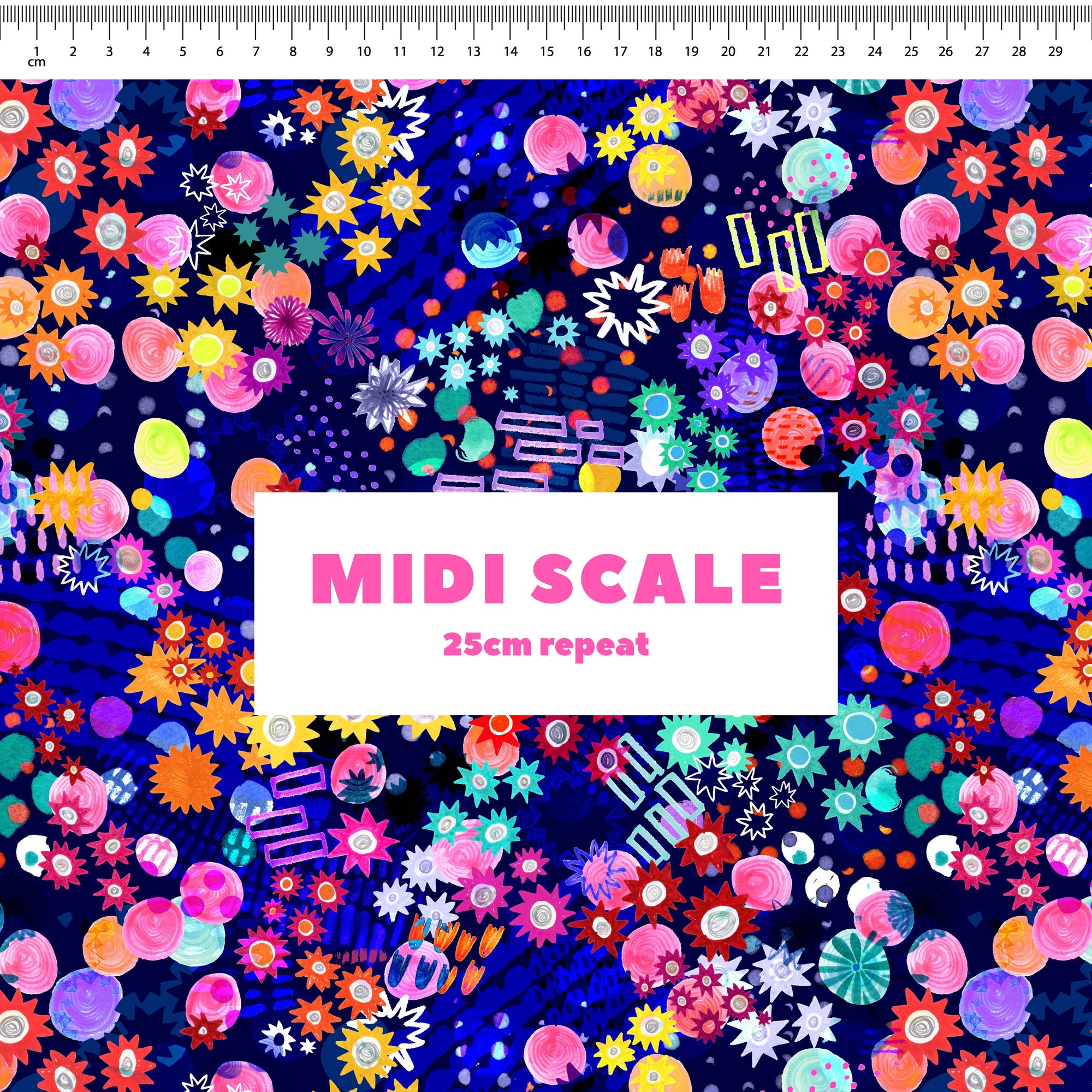 Paintbox (Navy) fabric design by Rachel Parker in 25cm Midi Scale