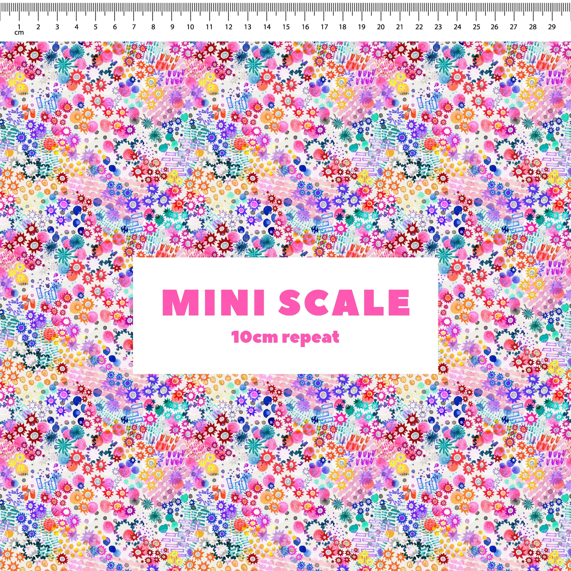 Paintbox (White) printed cotton fabric by Rachel Parker in 10cm Mini Scale