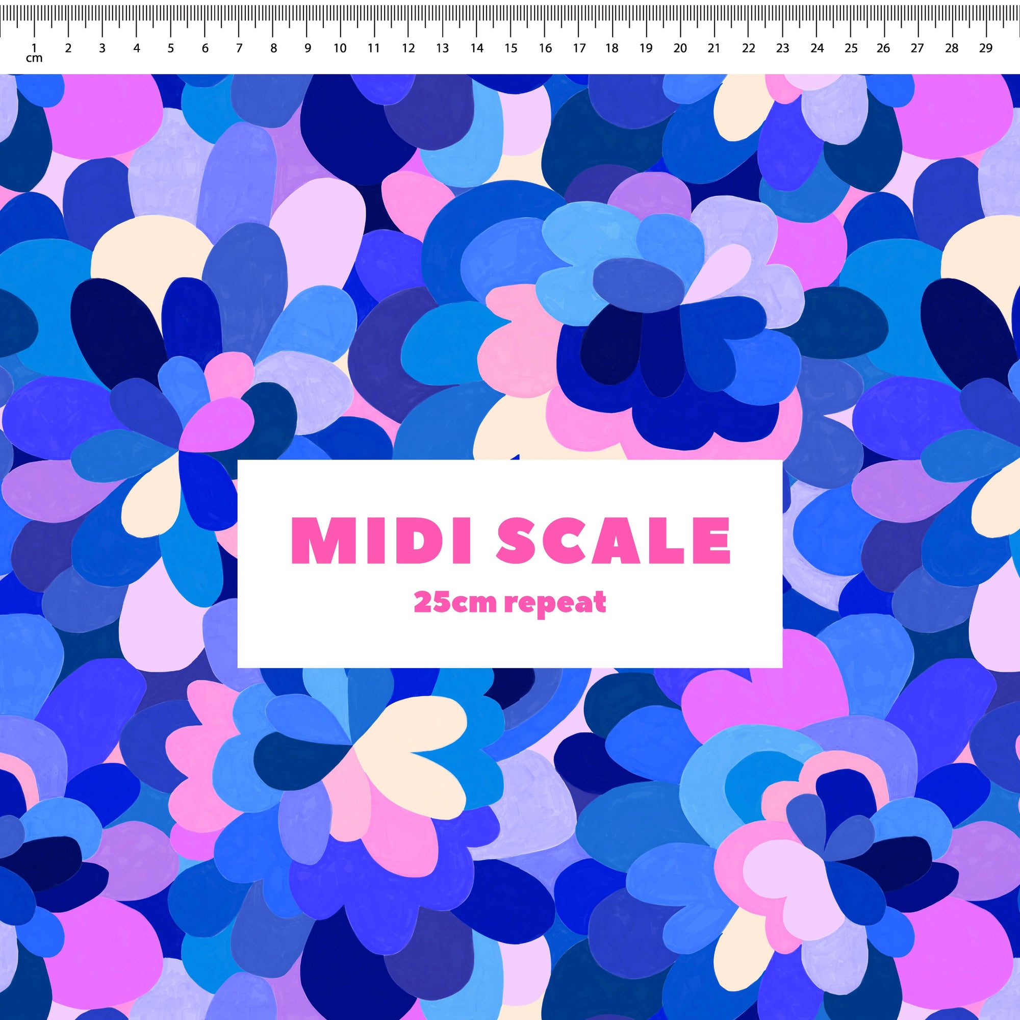 Petal Pallet (Blue) fabric design by Rachel Parker in 25cm Midi Scale