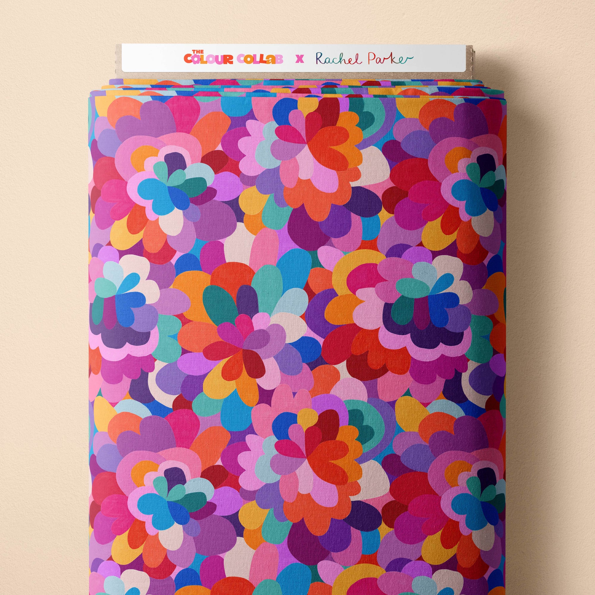 Petal Pallet (Multi) fabric by Rachel Parker mock up on fabric bolt