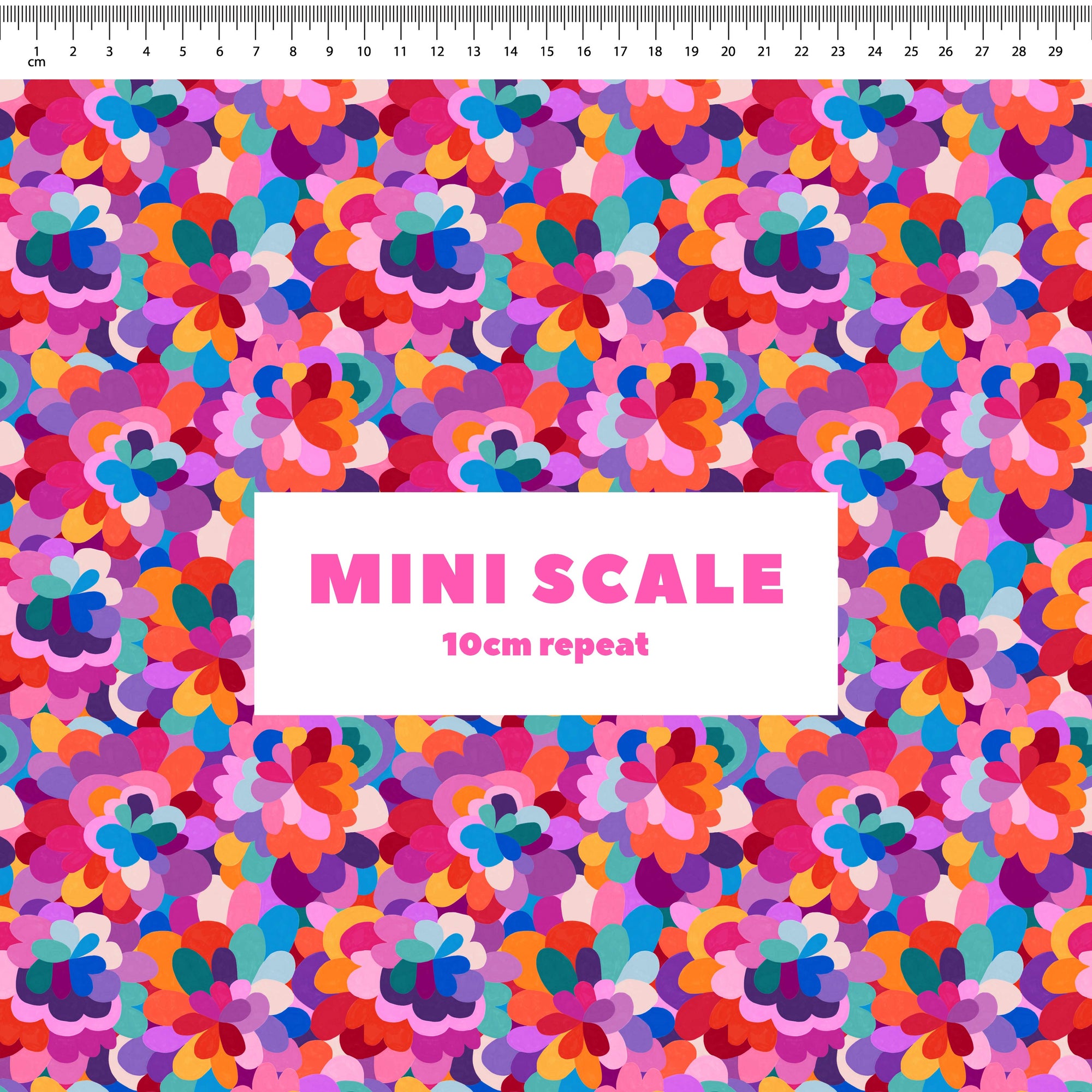 Petal Pallet (Multi) printed cotton fabric by Rachel Parker in 10cm Mini Scale