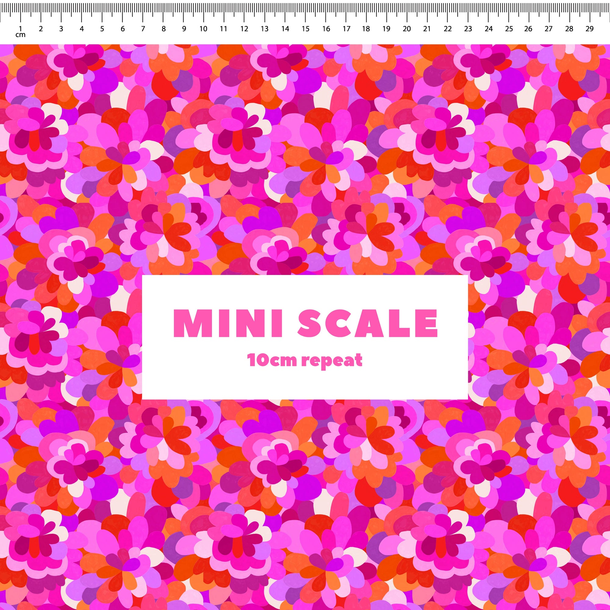 Petal Pallet (Pink) printed cotton fabric by Rachel Parker in 10cm Mini Scale