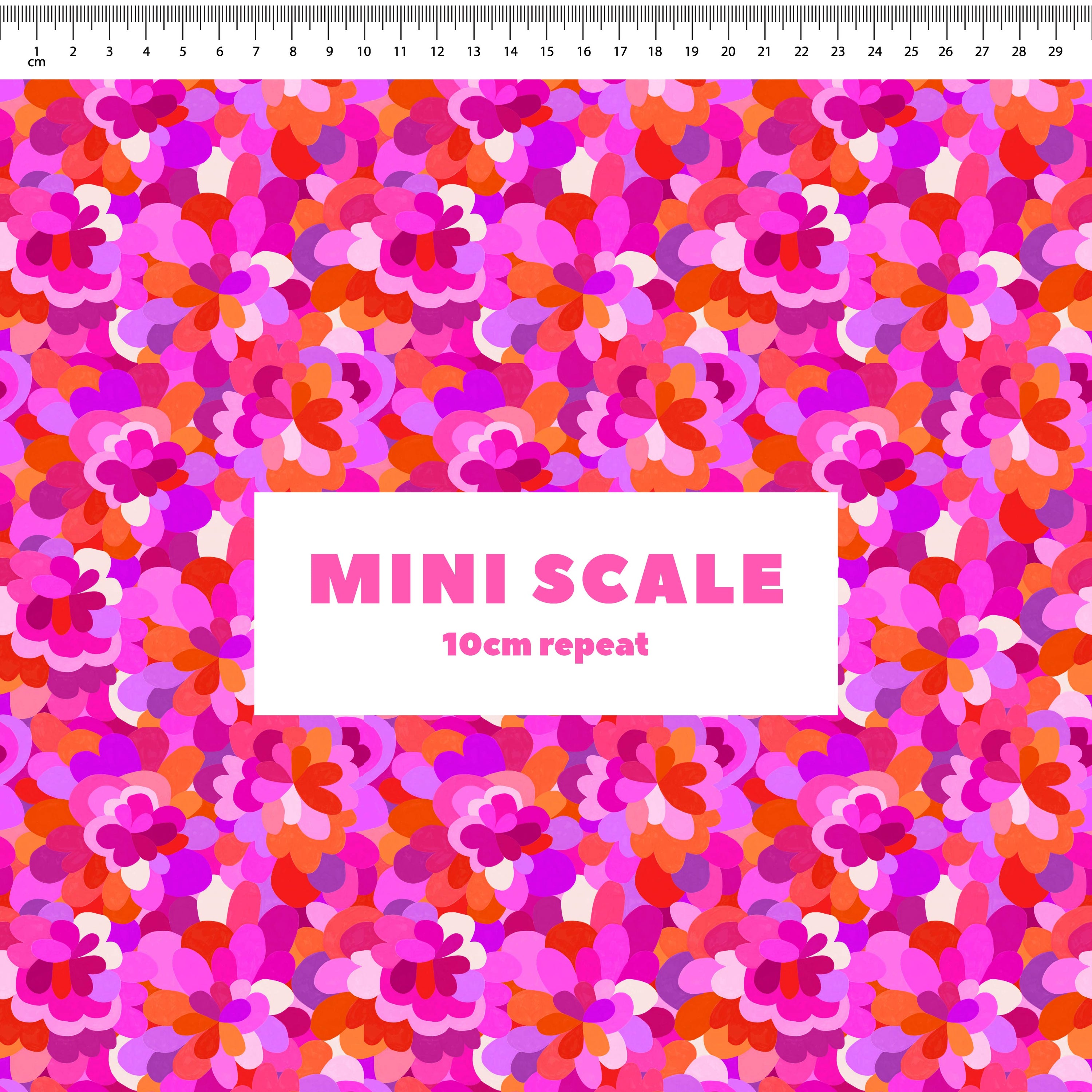 Petal Pallet (Pink) printed cotton fabric by Rachel Parker in 10cm Mini Scale