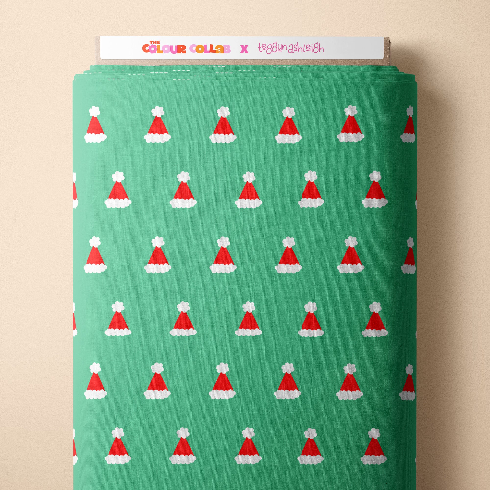 Polka Dot Santa Hats (Green) Preorder Fabric
