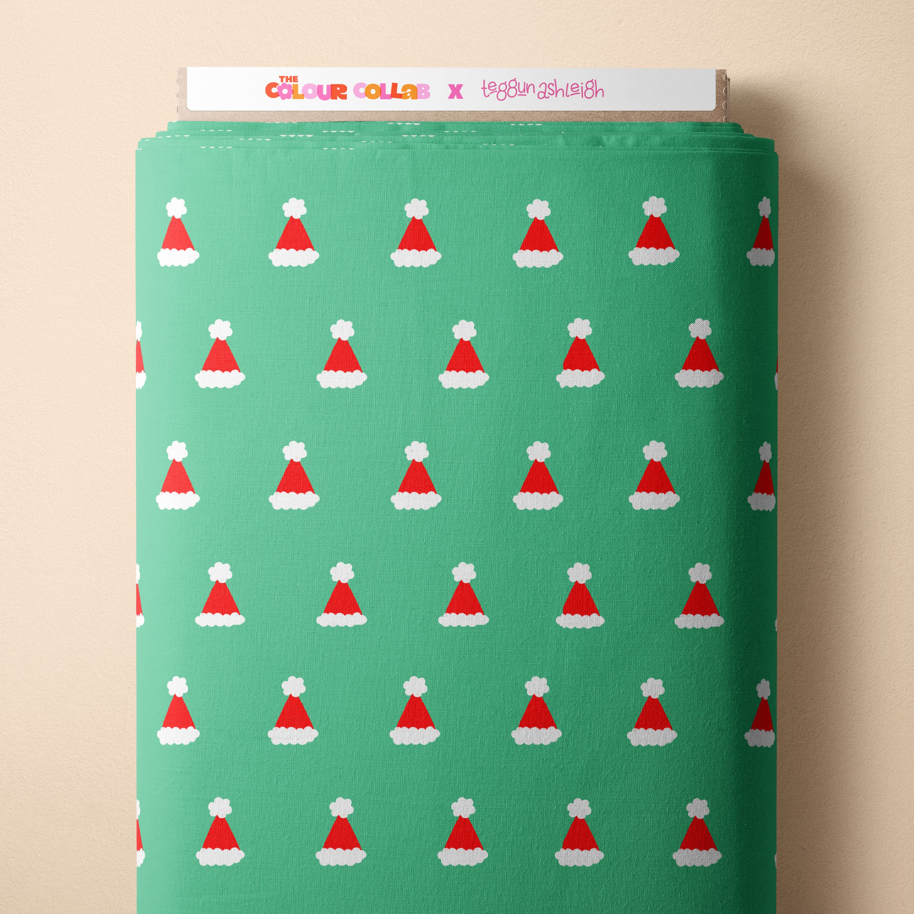 Polka Dot Santa Hats (Green) Preorder Fabric